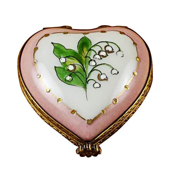 Mini Heart Lily of the Valley Limoges Porcelain Trinket Box - Hand-Painted French Collectible Jewelry Gift for Women, Bridal Shower, Anniversary & Mother's Day