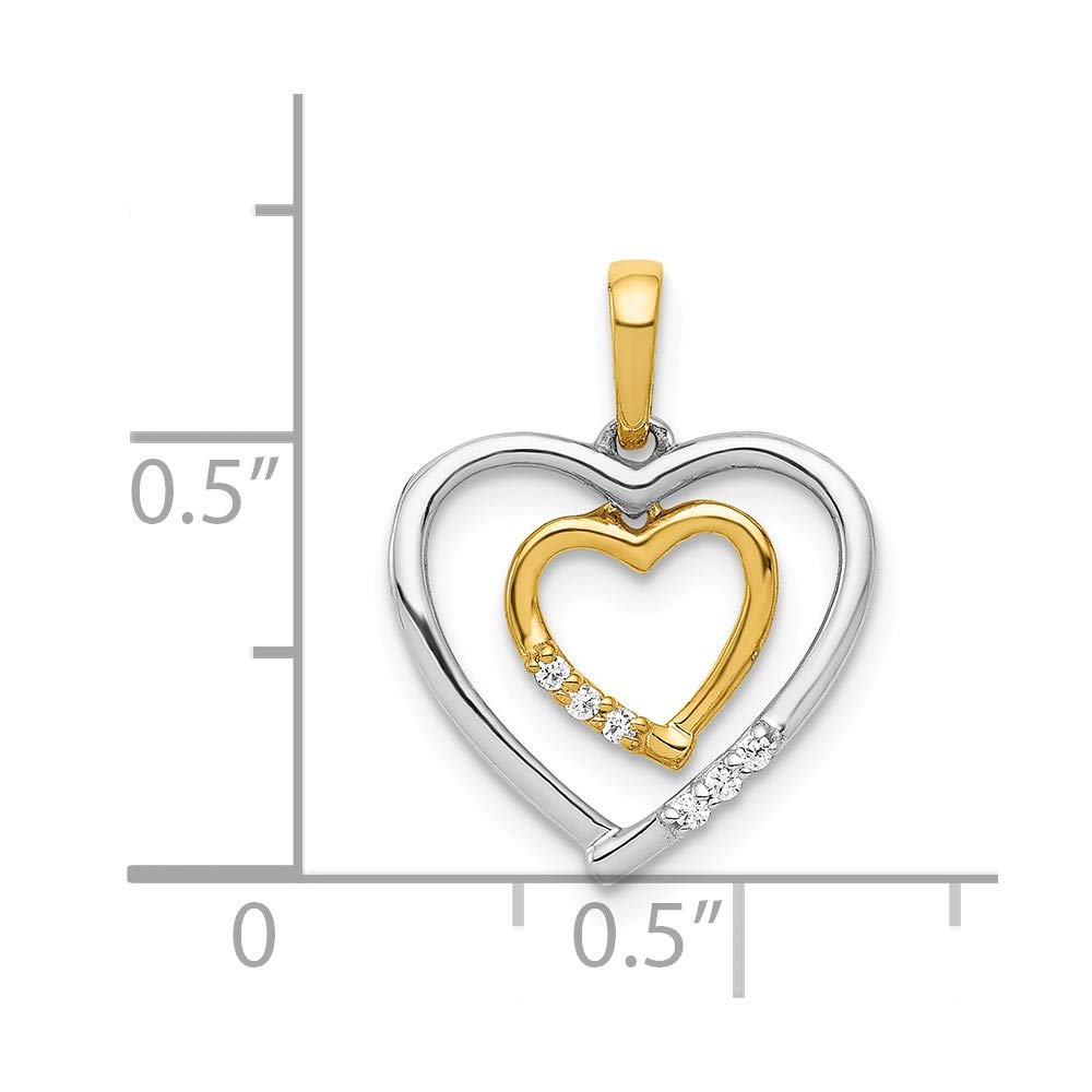 14K Yellow, White & Rose Gold Heart Charm Pendant with Diamonds - Elegant Jewelry Gift for Women, Valentine's Day, Anniversary & Special Occasions