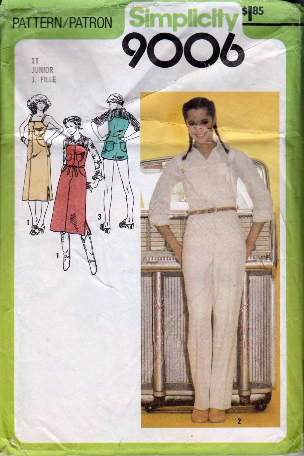 Vintage 1970's Simplicity 9006 Junior Overalls Jumper Dress Sundress Sewing Pattern - DIY Retro Fashion for Teens & Kids, Perfect for Summer Outfits & Costume Parties