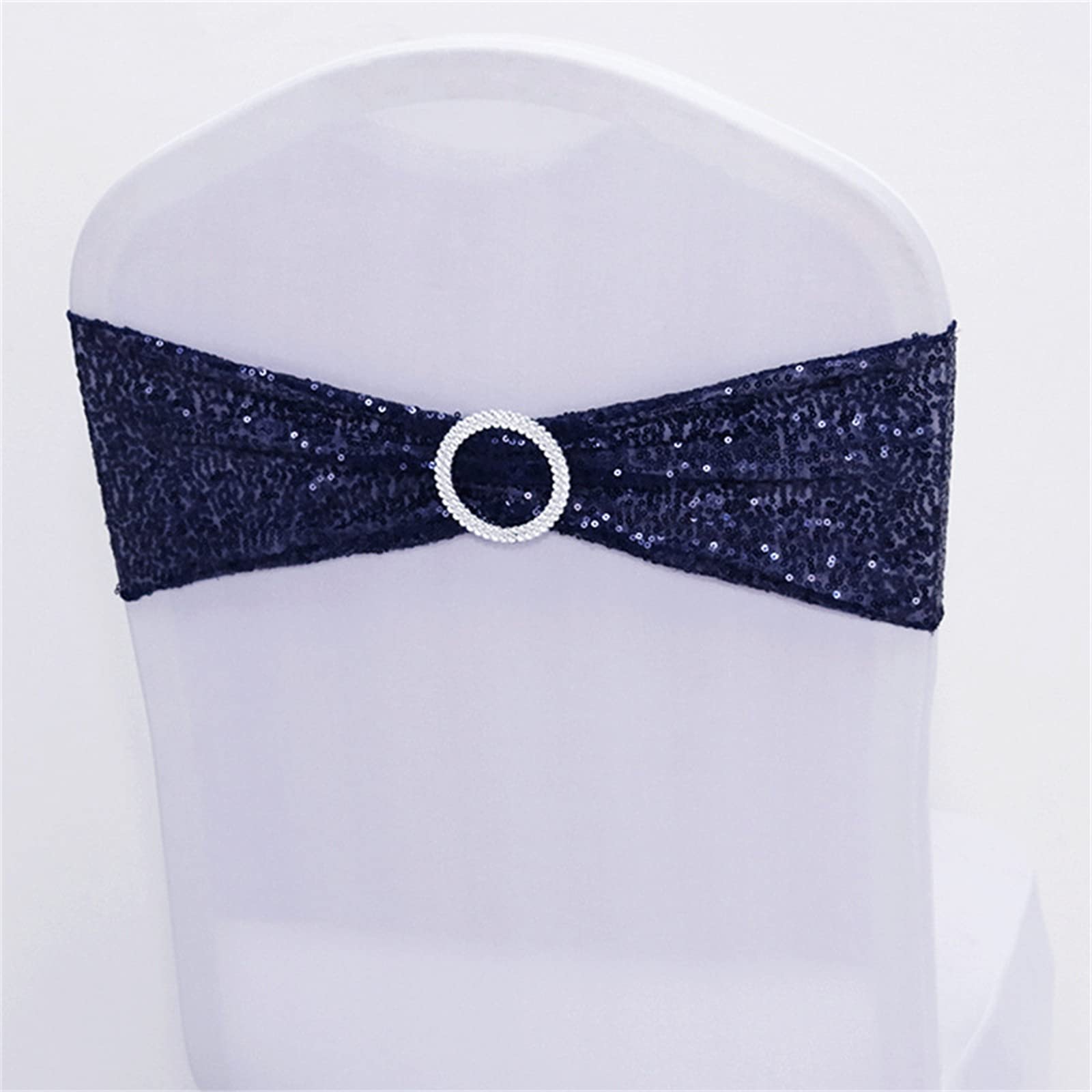 50 PCS Stretch Sequin Chair Sashes - Elastic Spandex Bands for Wedding, Reception, Banquet, Party Chair Decorations (Navy Blue) | Perfect for Bridal Showers, Anniversary Celebrations & Event Decor