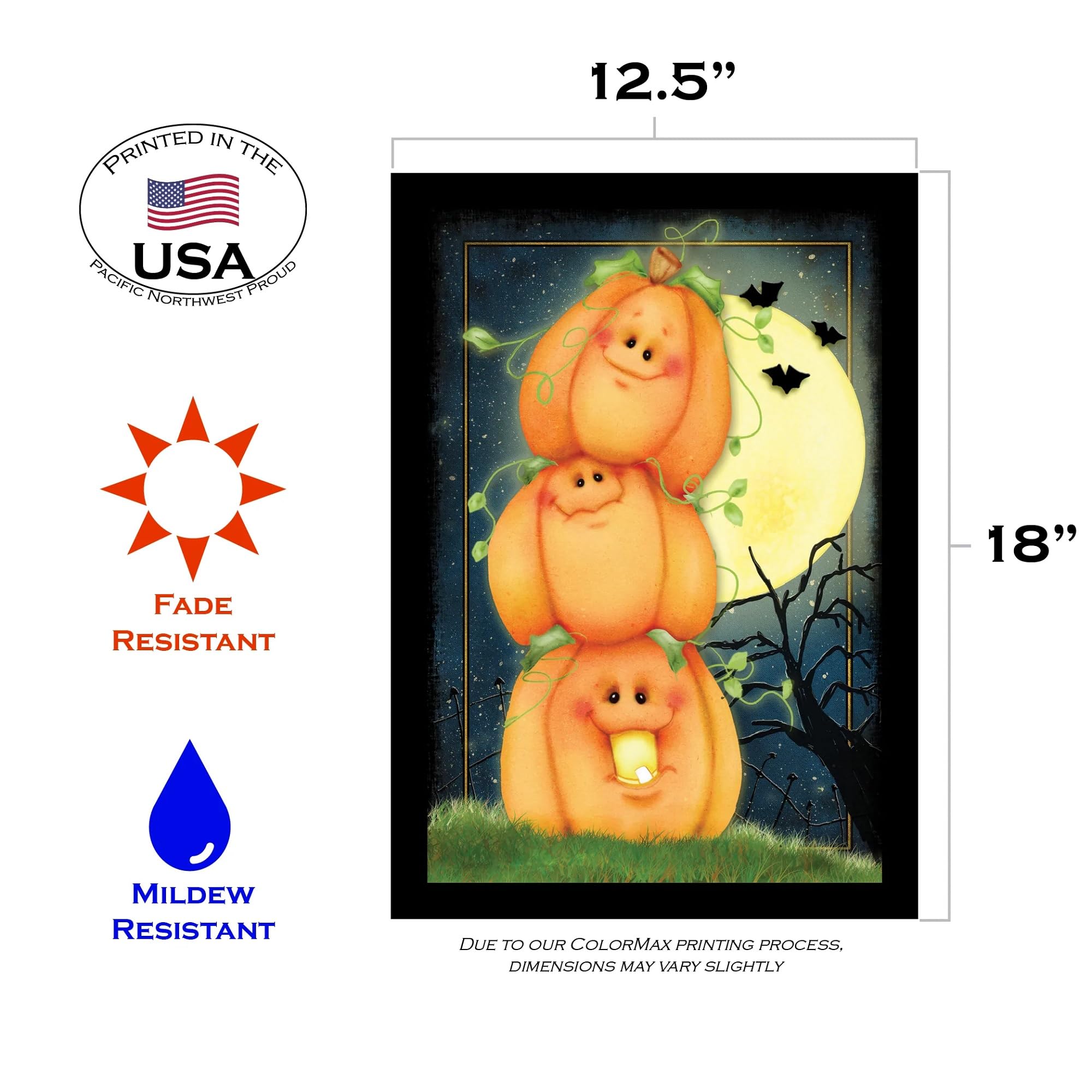Toland Home Garden 111239 Stack O Lanterns Halloween Flag - 12x18 Inch Double Sided Fall Yard Decoration for Outdoor House, Porch & Garden - Perfect for Halloween Party Decor & Seasonal Home Display