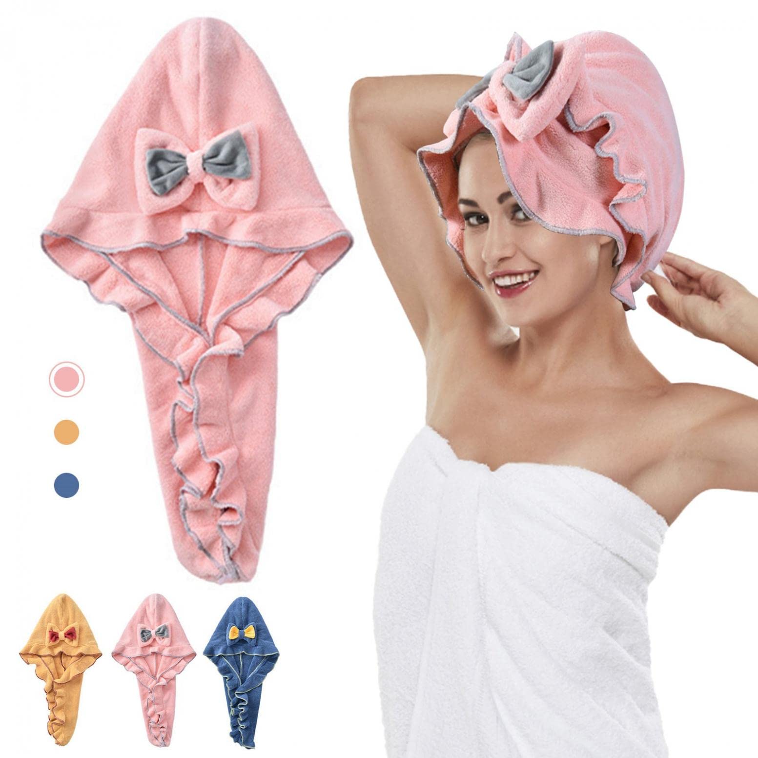 Microfiber Hair Towel Wrap - Super Absorbent & Quick Drying Hair Turban for Women with Long, Thick or Curly Hair - Soft Sleep Cap for Wet Hair After Shower, Swimming & Salon Styling