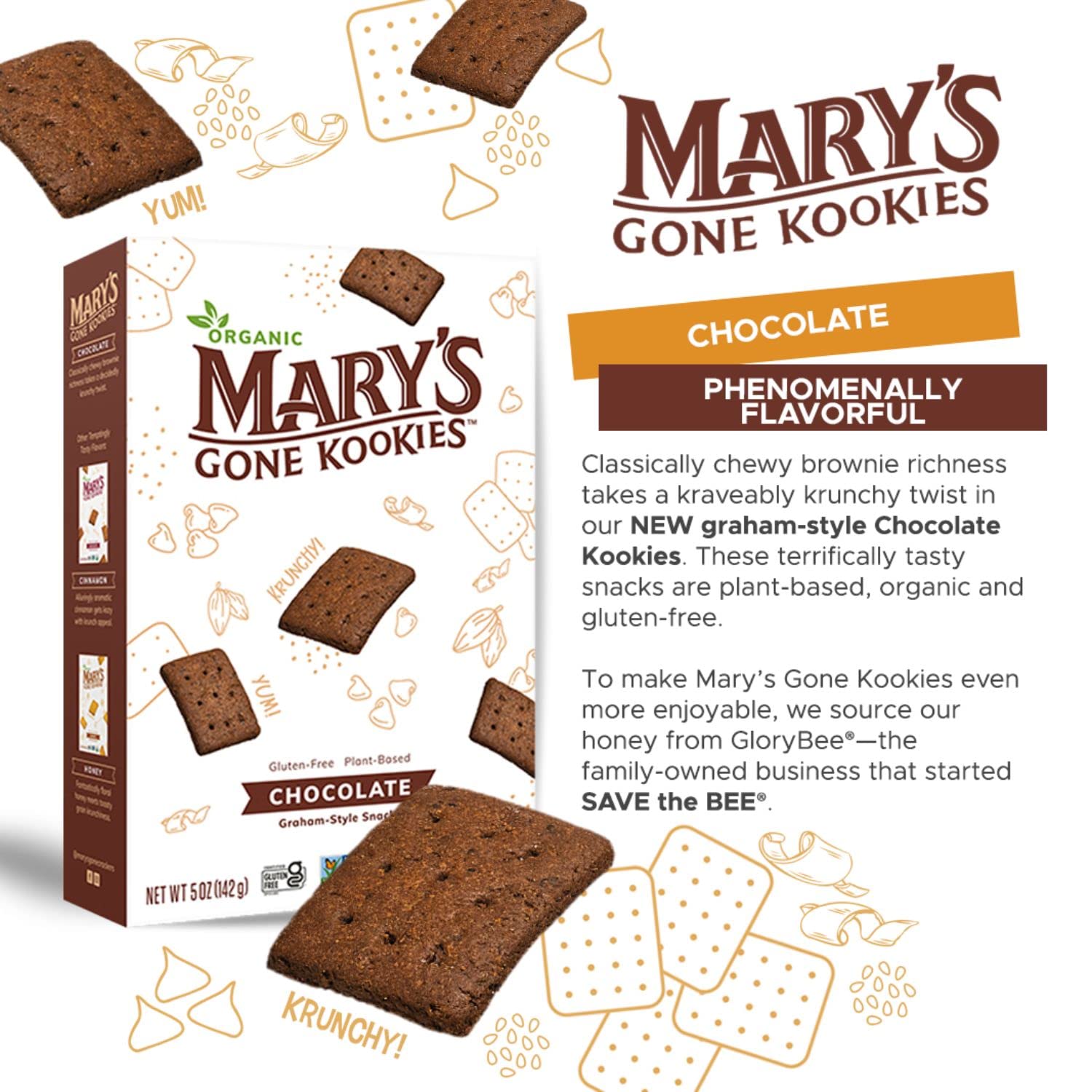 Organic Gluten-Free Vegan Chocolate Graham-Style Snacks by Mary's Gone Kookies - 5 Ounce (Pack of 6) | Healthy School Lunch, Office Snack & On-the-Go Treat