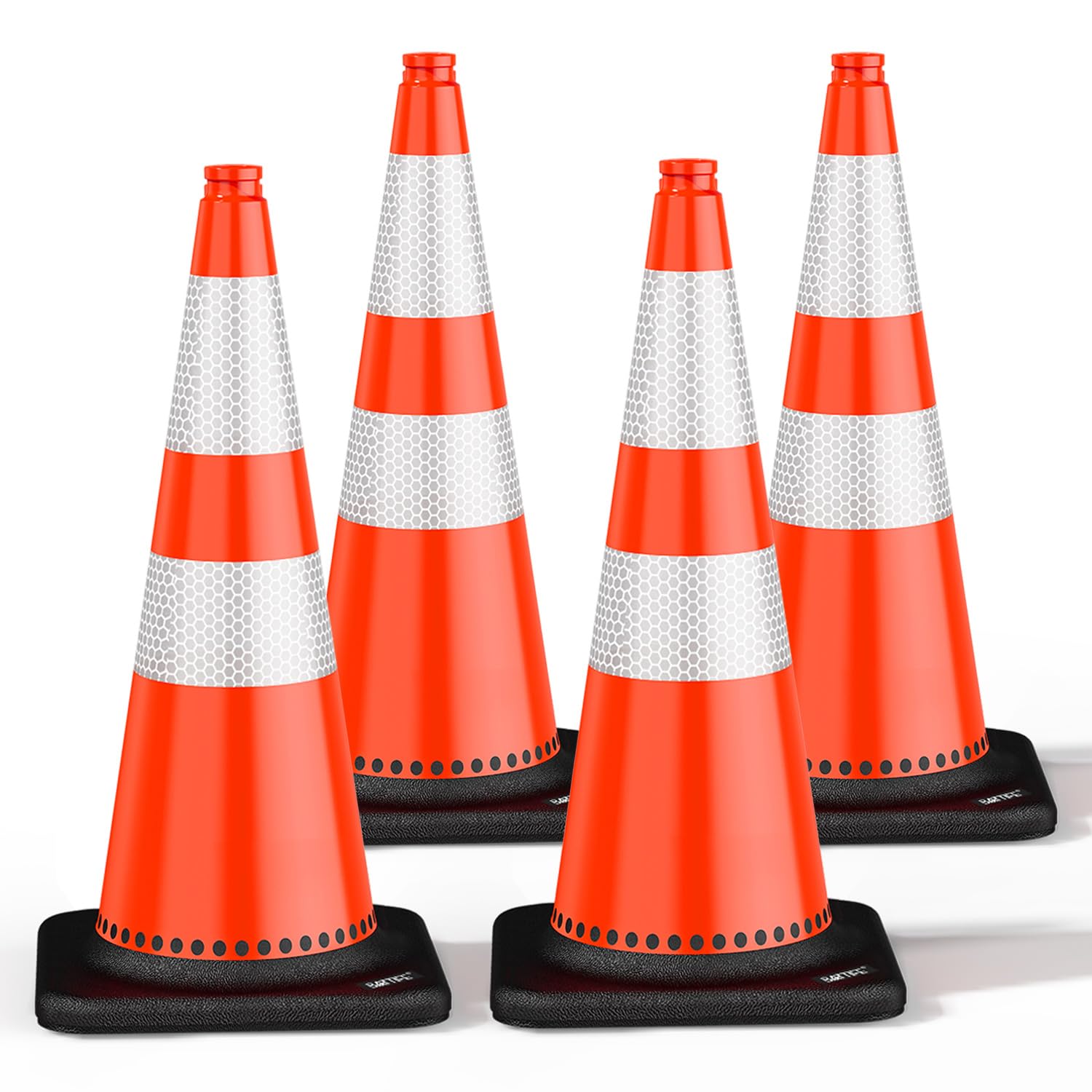 (4 Pack) BATTIFE 28 Inch Heavy Duty Traffic Cones with Weighted Black Base - High Visibility PVC Orange Safety Cones for Road Construction, Parking Control, School Zones & Emergency Situations - Perfect for Driveways, Events & Traffic Management