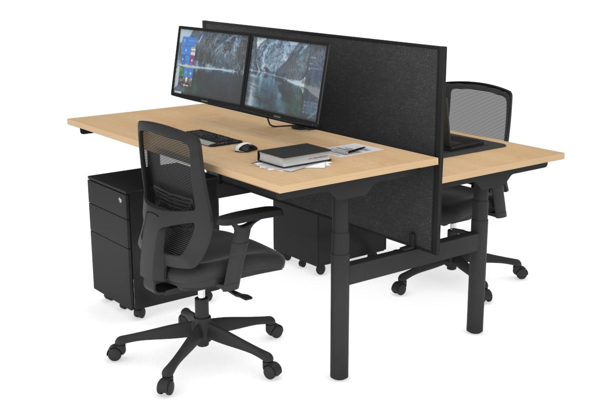 Flexi Premium Height Adjustable 2-Person H Bench Workstation - Black Frame [1200L x 700W] - Ergonomic Office & Home Workspace Solution for Collaborative Teams