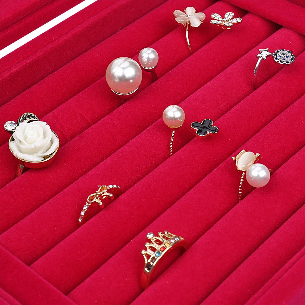 Velvet Jewelry Box for Rings & Earrings - Glass Top Display Case with 2 Clasps - Perfect for Jewelry Storage, Organization & Gift Giving