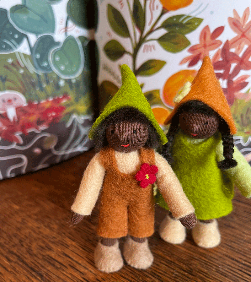 Handmade Waldorf Felt Gnome Doll for Dark Skin Toddlers - Perfect for Imaginative Play, Waldorf Education, and Nursery Decor