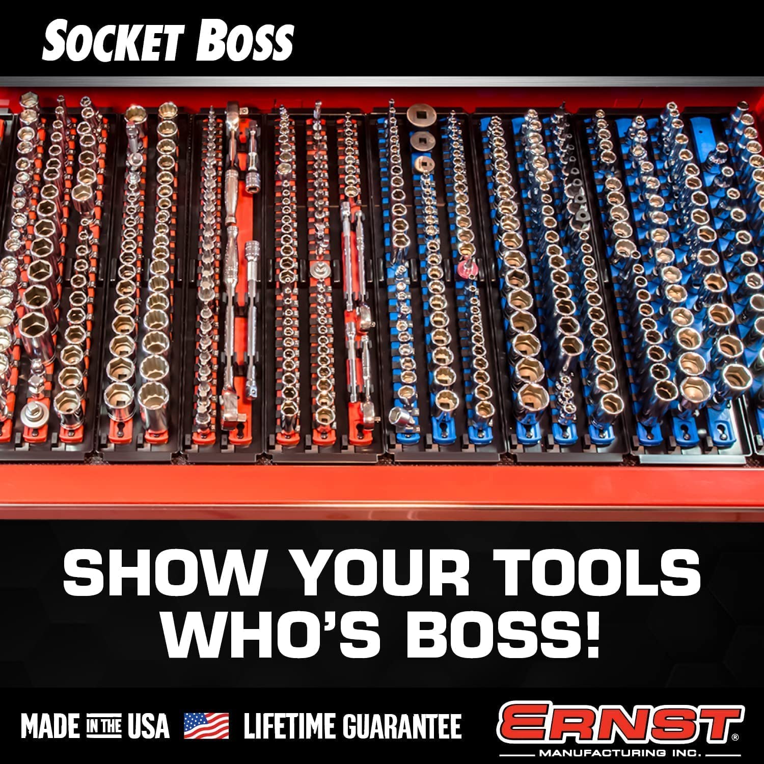 ERNST Socket Boss Combo 3-Pack | Blue Socket Rail Organizers (8511A) | Made in USA | Perfect for Toolbox Organization & Mechanics Workshop Storage