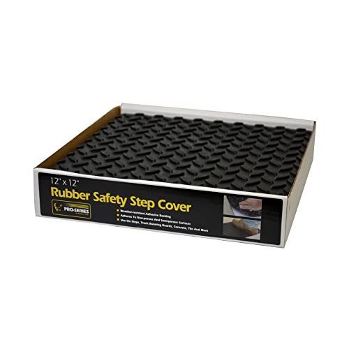 Non-Slip Adhesive Rubber Step Cover - 12 x 12 Inch, Black, Heavy Duty Grip for Stairs, Ladders, and Work Platforms - Ideal for Home, Garage, and Industrial Safety Use