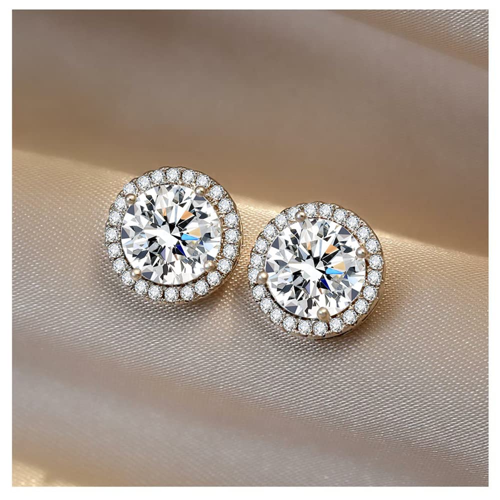 925 Sterling Silver Round Cubic Zirconia Stud Earrings for Women & Men - White Gold Plated Halo Diamond Stud Earrings - Perfect Birthday Gift, Anniversary Present & Everyday Elegant Jewelry for Work, Party & Special Occasions