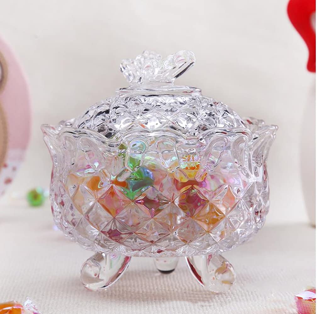 Clear Glass Candy Jar with Lid - Crystal Candy Dish, Footed Jewelry Box & Decorative Bowl for Wedding Buffet, Home Kitchen Storage | Perfect for Parties, Candy Display & Jewelry Organization