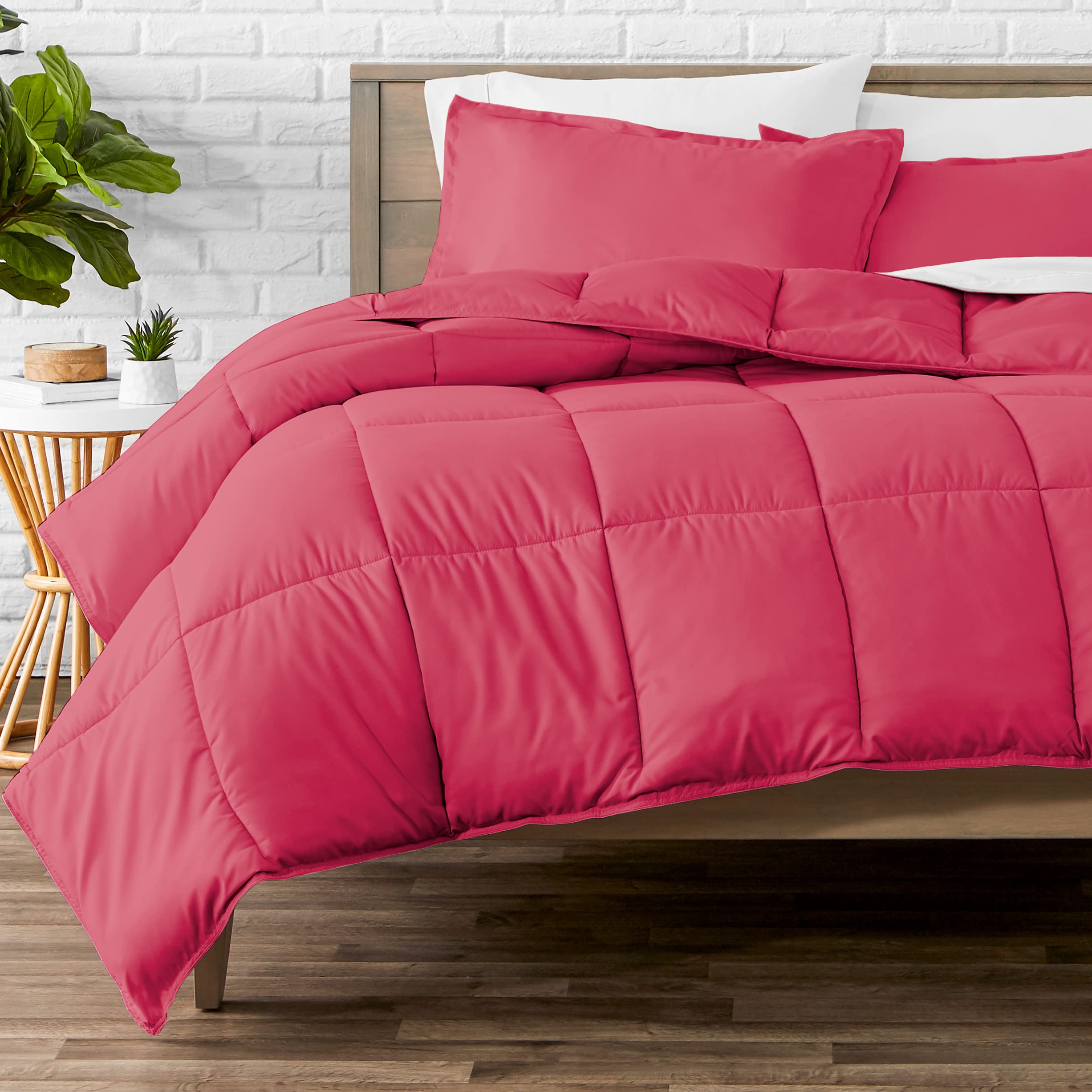 Lightweight Solid Comforter Set (Oversized King) with 2 Pillow Cases - 3-Piece Down Alternative Bedding - Soft Pink All Season Comforter for Cozy Bedroom Decor & Guest Room Essentials