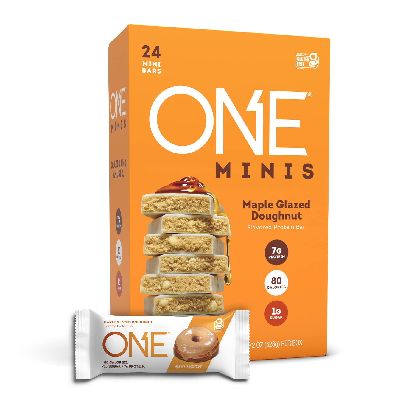 ONE MINIS Protein Bars - Gluten Free, 7g Protein, Less Than 1g Sugar - Maple Glazed Doughnut Flavor (0.78oz, 24 Pack) | Healthy Snack for Fitness, Weight Loss & On-the-Go Energy | Perfect for Gym, Workout Recovery & Busy Lifestyles