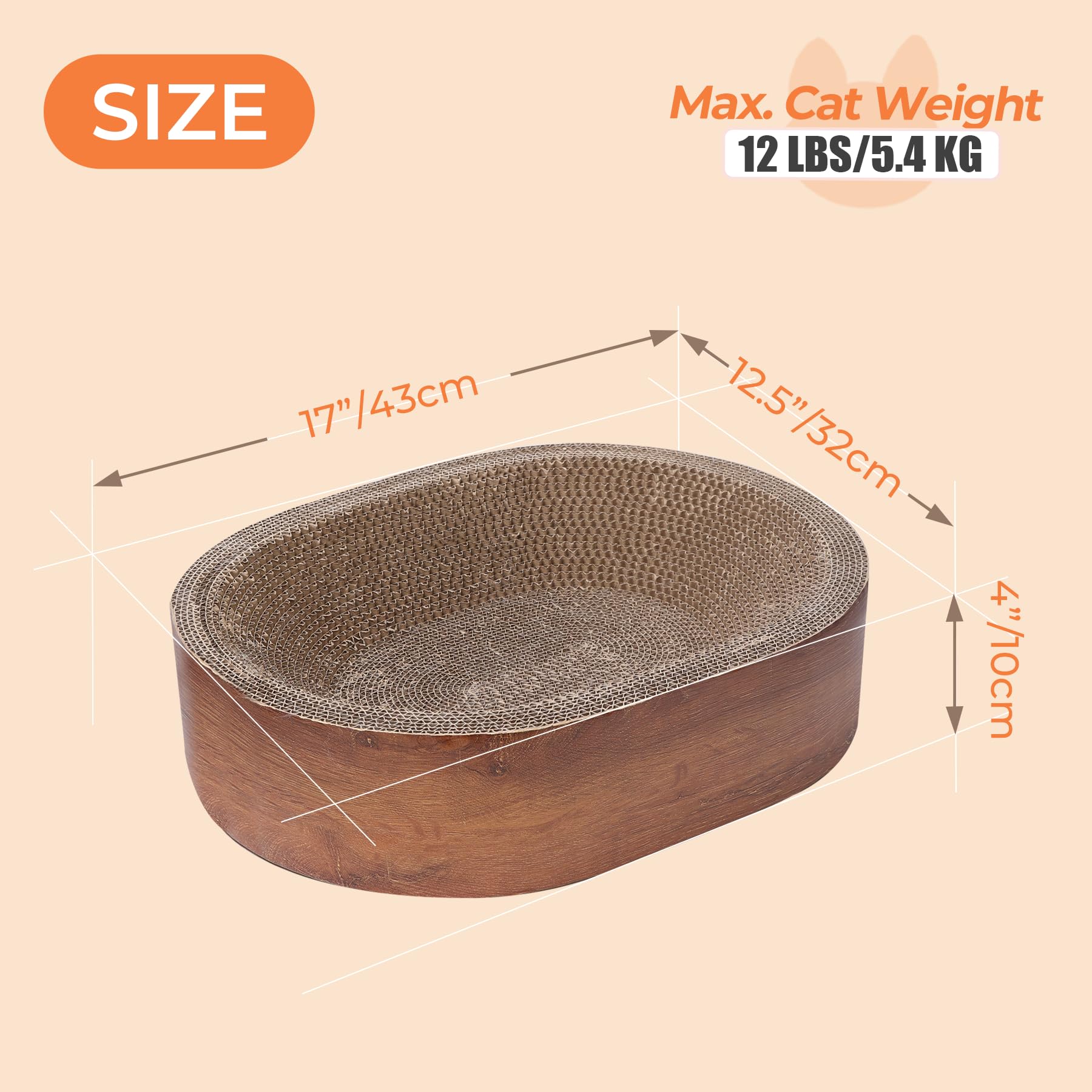 ComSaf Durable Corrugated Cardboard Cat Scratcher Bed & Lounge - Long Lasting Scratch Pad Board for Indoor Cats to Protect Furniture & Sofa (Oval Shape) - Perfect for Playtime, Napping & Protecting Your Home Decor