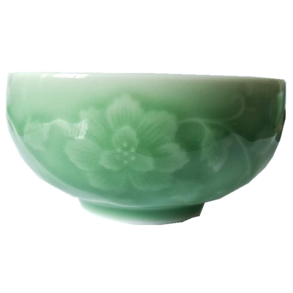 4.5 Inch Chinese Porcelain Rice Bowl with Hand-Painted Peony Design - Light Green Asian Dinnerware for Home Dining & Restaurant Use