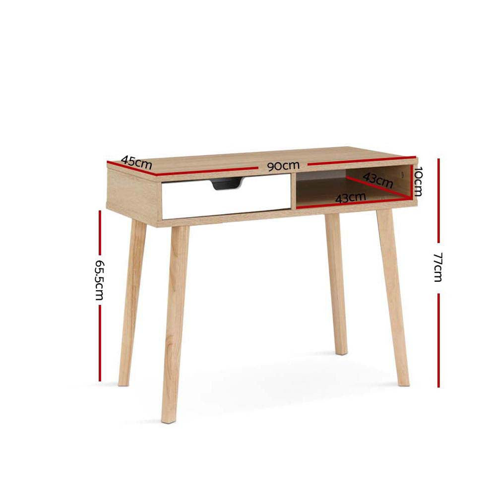 Modern Two-Drawer Wooden Computer Desk for Home Office - Compact Writing Workstation with Storage for Small Spaces