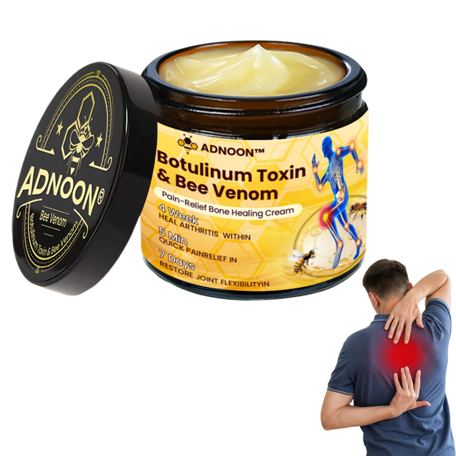 Professional Botulinum Toxin & Bee Venom Pain Relief Cream - Natural Joint & Bone Therapy Gel for Back, Neck, Hands & Knee Pain - Effective Muscle & Arthritis Relief - Ideal for Athletes, Office Workers & Seniors (1 Pack)