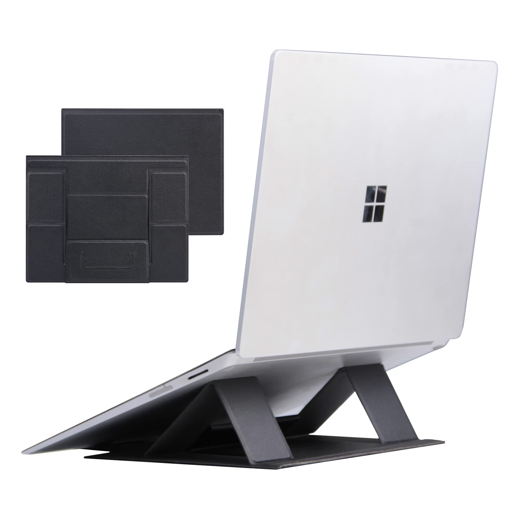 Hyfant Portable Slim Adjustable Laptop Stand - Lightweight Collapsible Notebook Riser with Anti-Slide Cooling Design & Leather Mouse Pad for MacBook Air/Pro, Dell, HP (Black) - Perfect for Home Office, Travel & Workspace Ergonomics