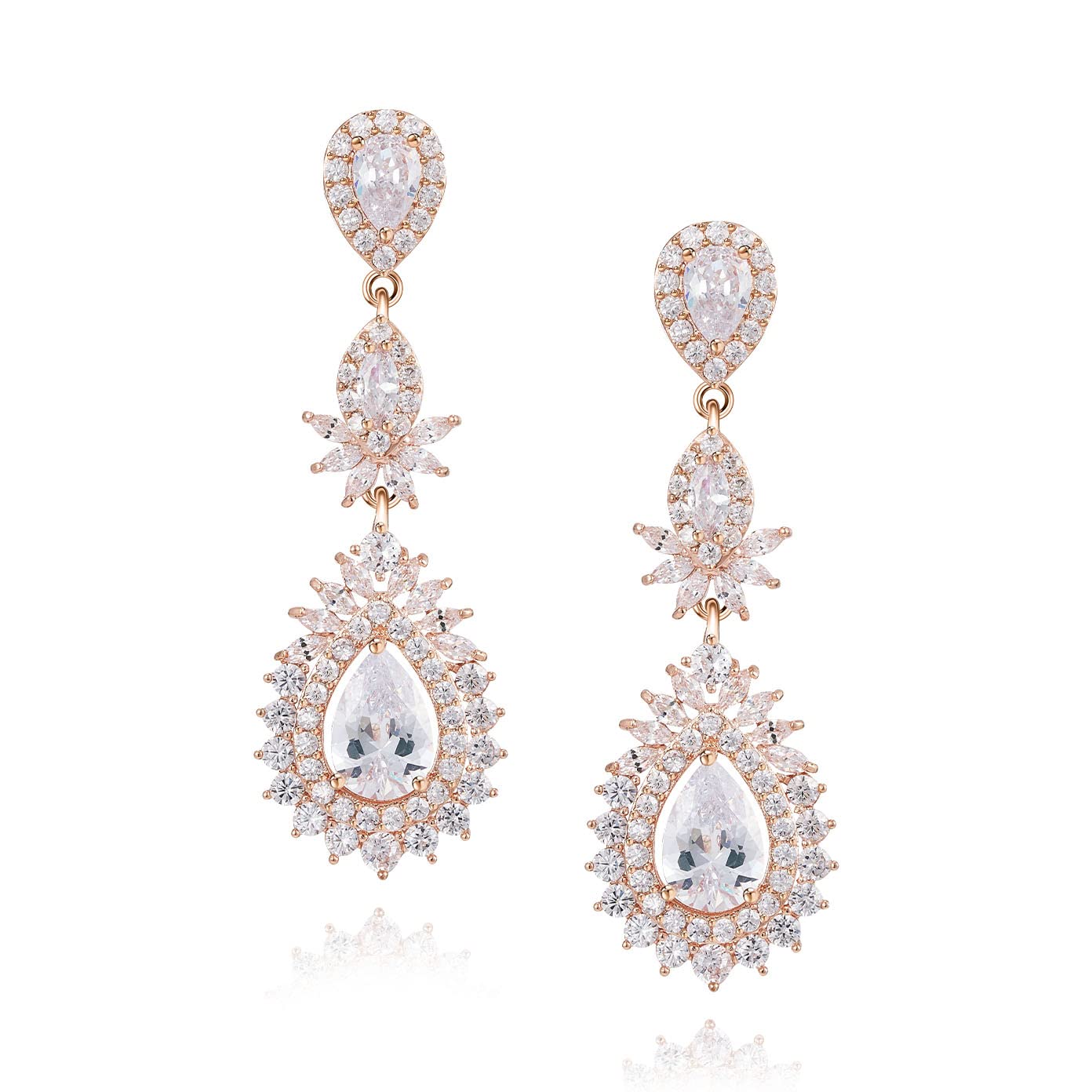 SWEETV Crystal Bridal Earrings for Women - Cubic Zirconia Drop Dangle Wedding Earrings for Bride & Bridesmaid - Perfect for Prom, Pageant, Anniversary & Special Occasions