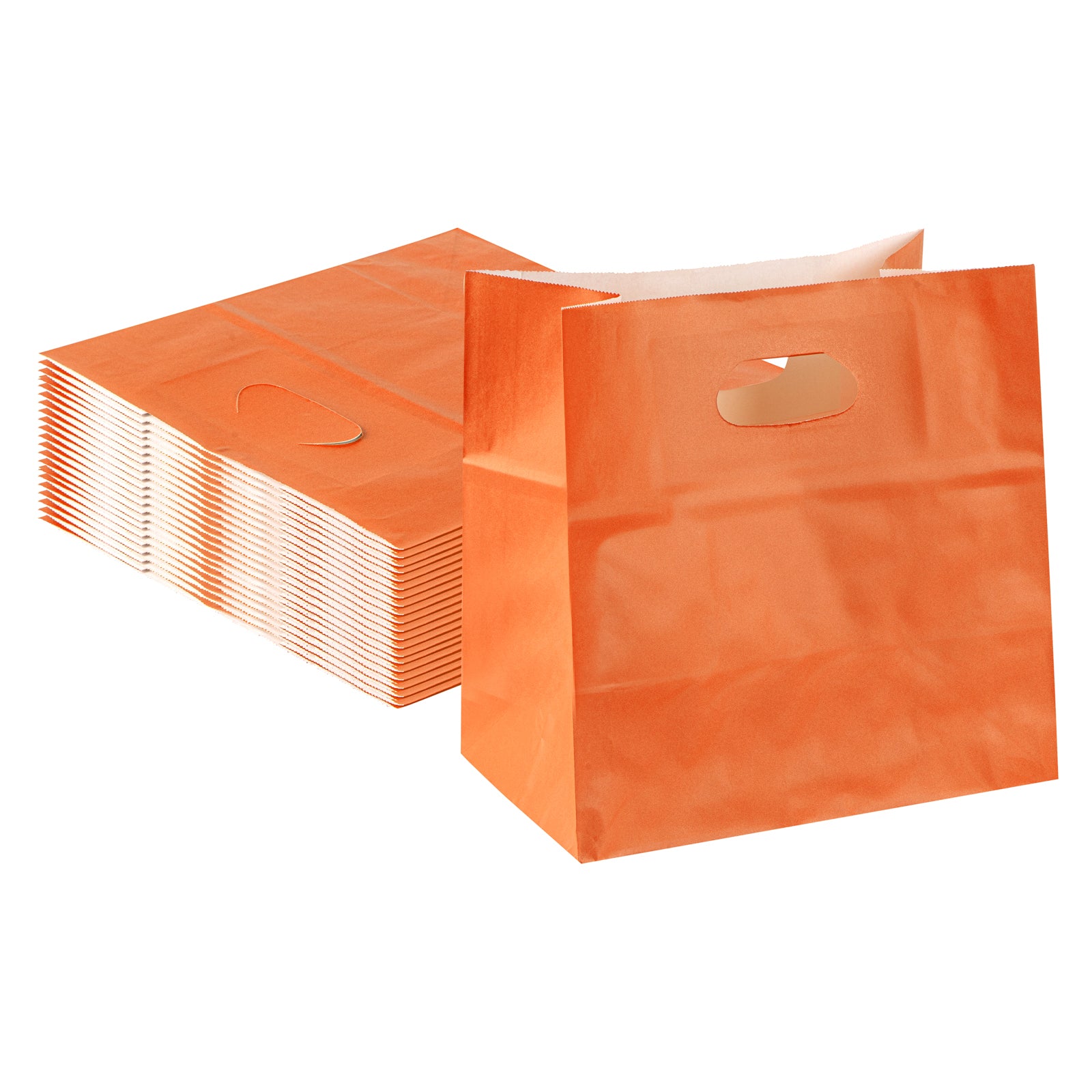 Eco-Friendly Rectangle Tangerine Orange Paper Take Out Bags with Handles - 11 x 7 x 11 Inches (100 Count) - Perfect for Restaurants, Cafes & Catering Businesses