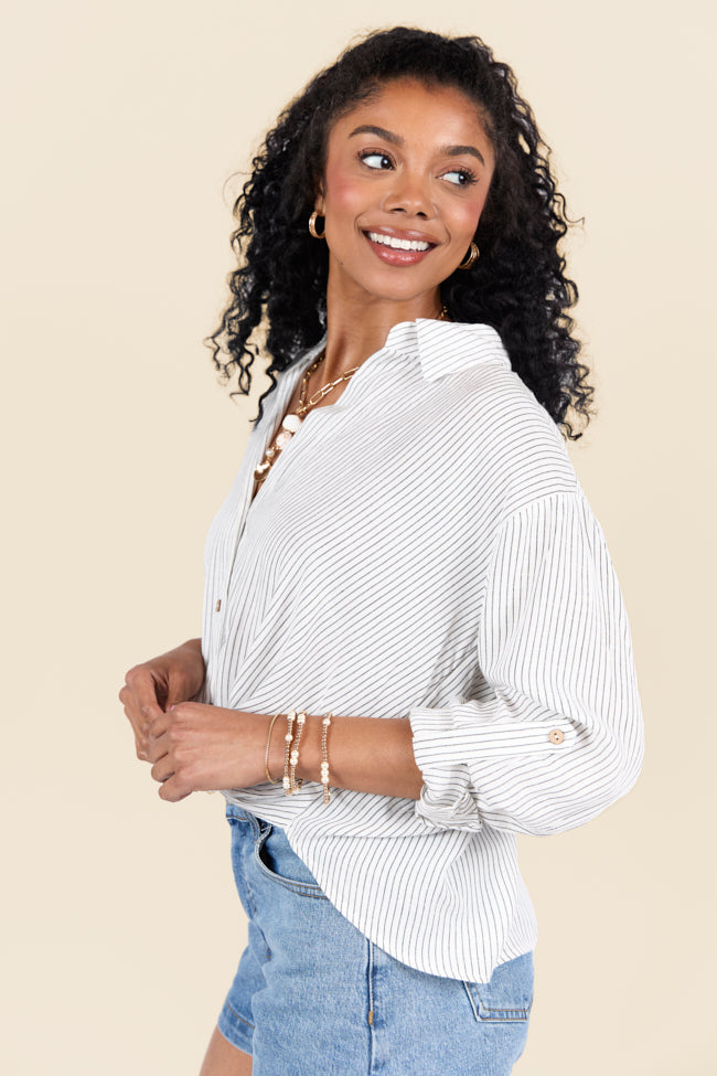Twist Of Fate Black and White Striped Button Down Shirt for Women | Casual Office Wear & Everyday Outfits