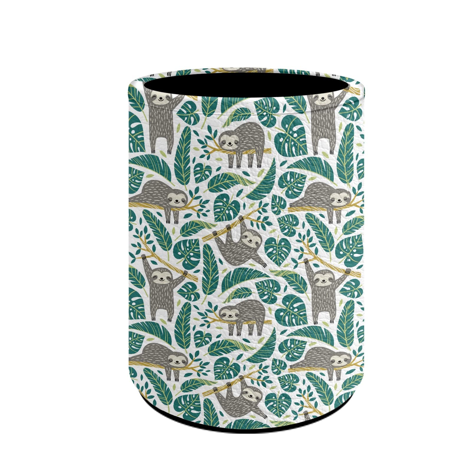 KUILIUPET PU Leather Pencil Holder with Cute Sloth Print - Round Desk Organizer for Pens, Markers & Stationery - Perfect for Home Office, School, Bedroom & Workspace Organization