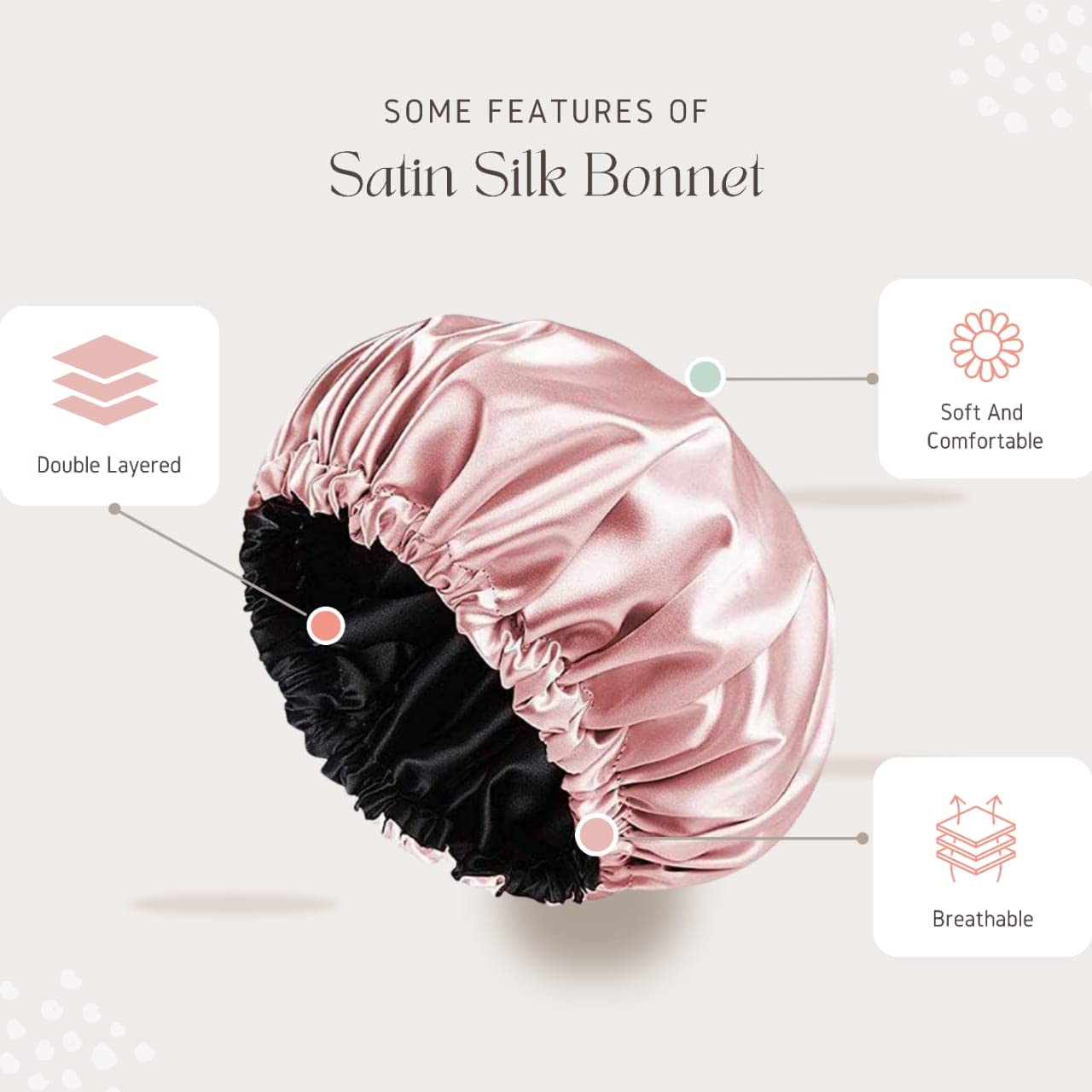 Atrube Satin Silk Hair Bonnet Cap for Sleeping & Curly Hair Protection - Soft Satin Scrunchies & Head Wrap for Nighttime Hair Care & Styling (Great for Natural Hair, Braids, Wigs & Bedtime Hair Protection)