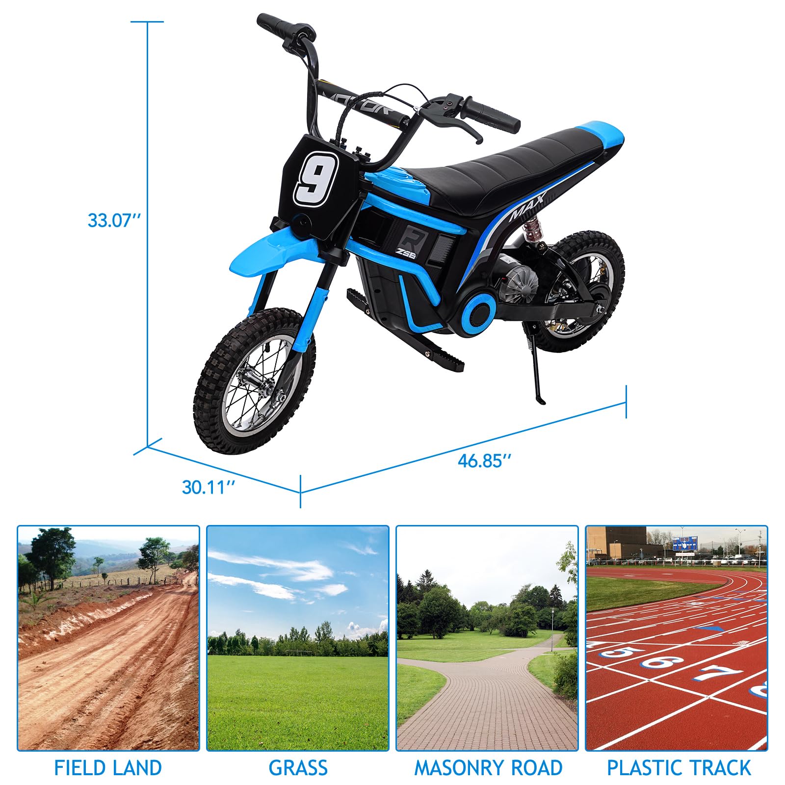 GARVEE 24V 10A 350W Kids Electric Dirt Bike - 14.29MPH Top Speed, 3-Speed Modes, for Ages 5-17, Blue | Perfect for Off-Road Adventure, Backyard Riding & Outdoor Play