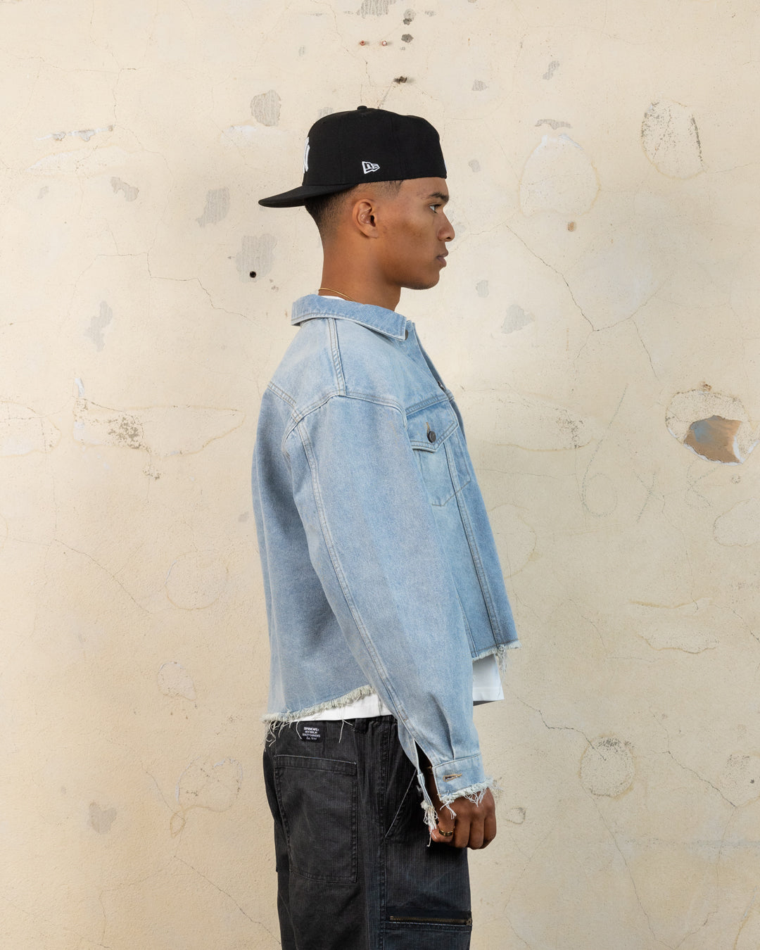 404 Riptide Cropped Denim Jacket - Distressed Blue Wash | Vintage Style Women's Outerwear for Casual Wear & Street Fashion