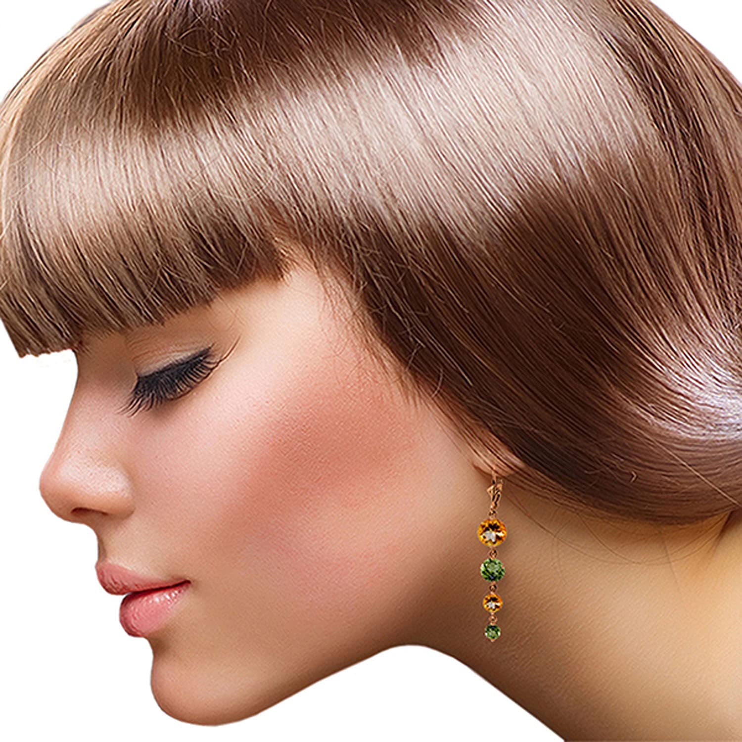 14K Solid Rose Gold Chandelier Earrings with Citrines & Peridots - Elegant Dangling Earrings for Women, Perfect for Weddings, Parties & Special Occasions