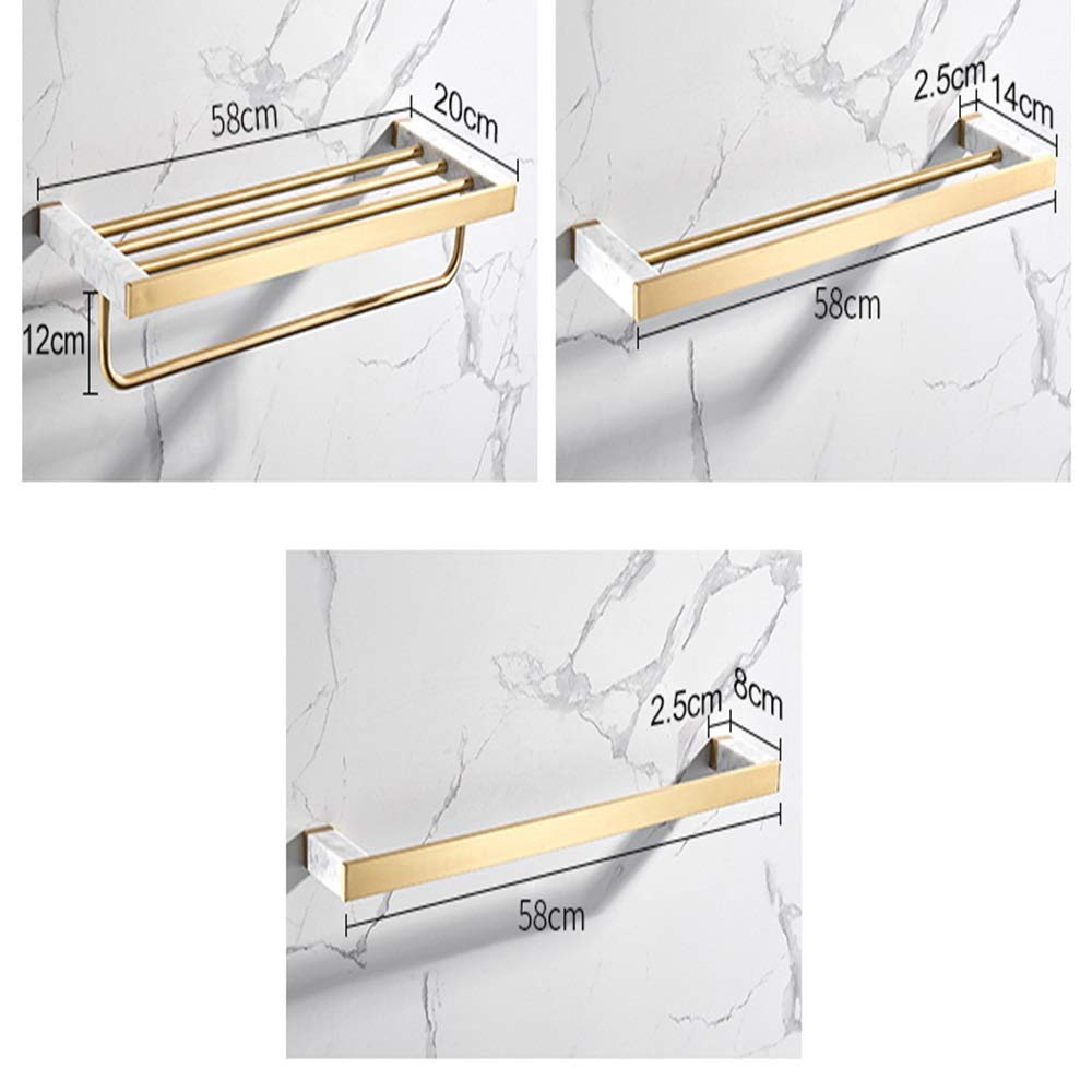 Premium 58cm Perforated Marble Bathroom Shelf - Rustproof Double Storage Organizer for Towels & Toiletries | Space-Saving Wall Mount Design for Modern Bathrooms & Showers