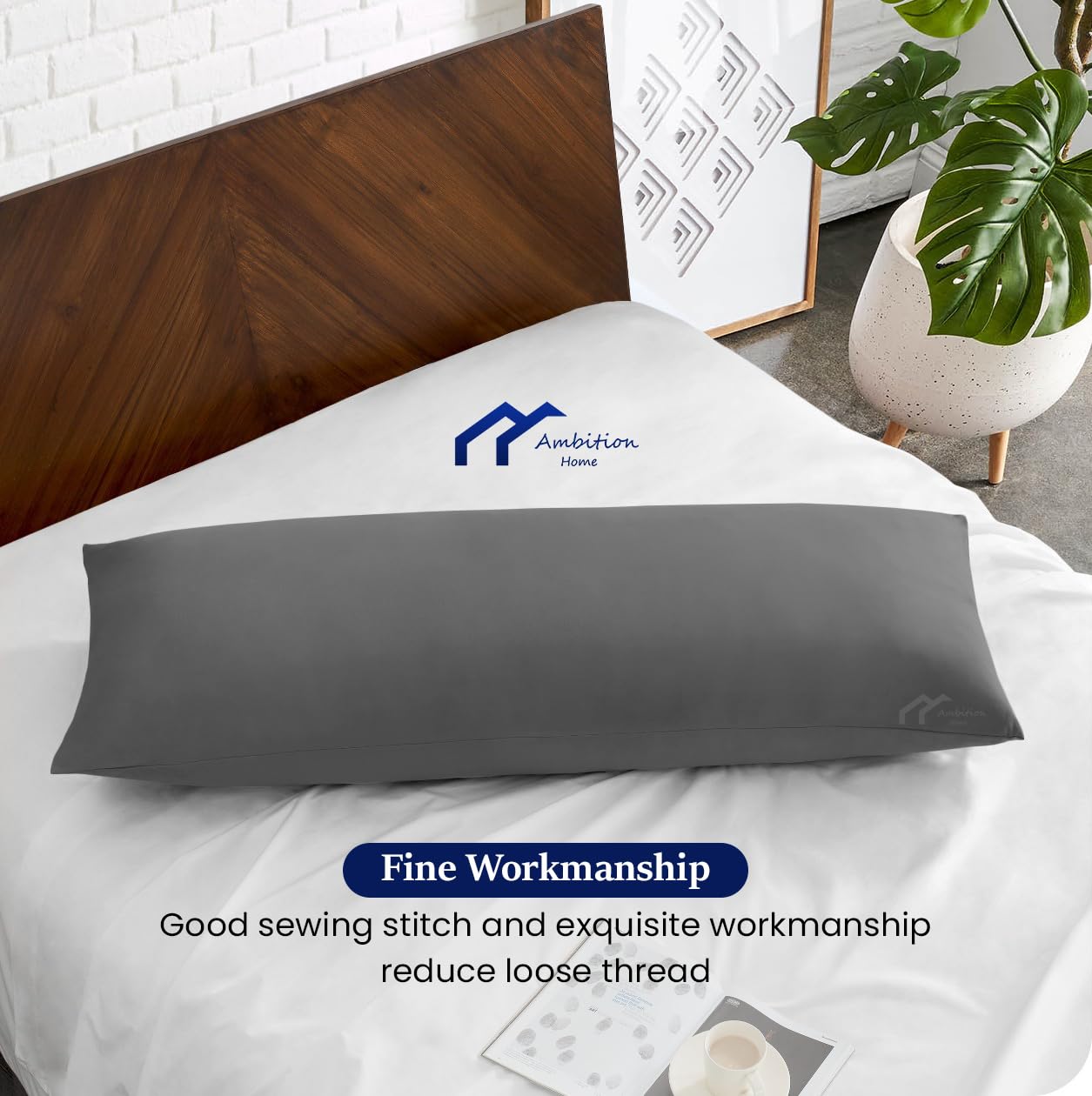 Premium 20x60 Inch Body Pillow Cover - 100% Soft Egyptian Cotton, 500 Thread Count with Zipper Closure | Dark Grey Solid | Perfect for Pregnancy Support, Back Pain Relief & Home Decor