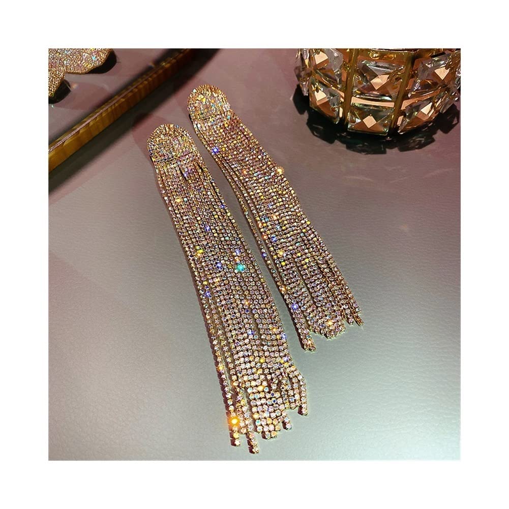 Sparkling Rhinestone Hoop Drop Earrings for Women - Crystal Dangle Earrings Fashion Jewelry with Long Tassels (Gold/Silver/Rose Gold) - Perfect for Parties, Weddings & Evening Events