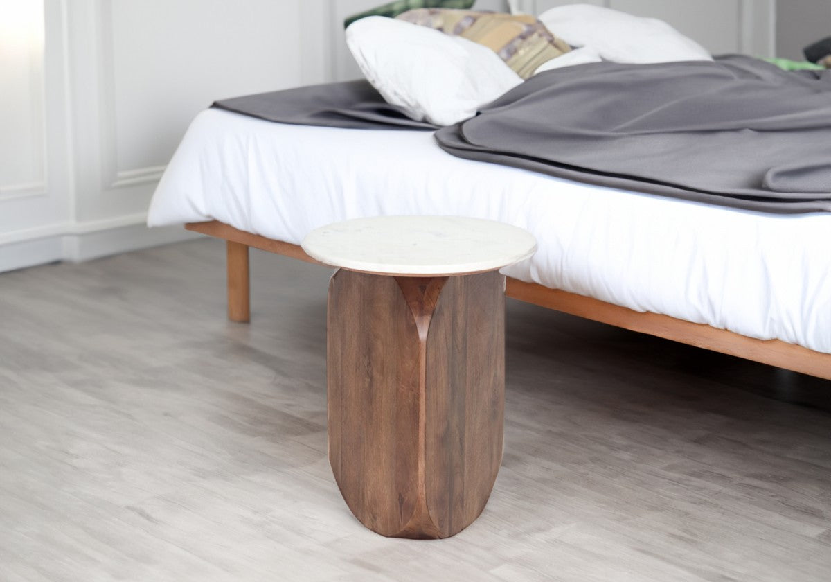 Modern Walnut & White Accent Table - Stylish Side Table for Living Room, Bedroom, or Office Decor