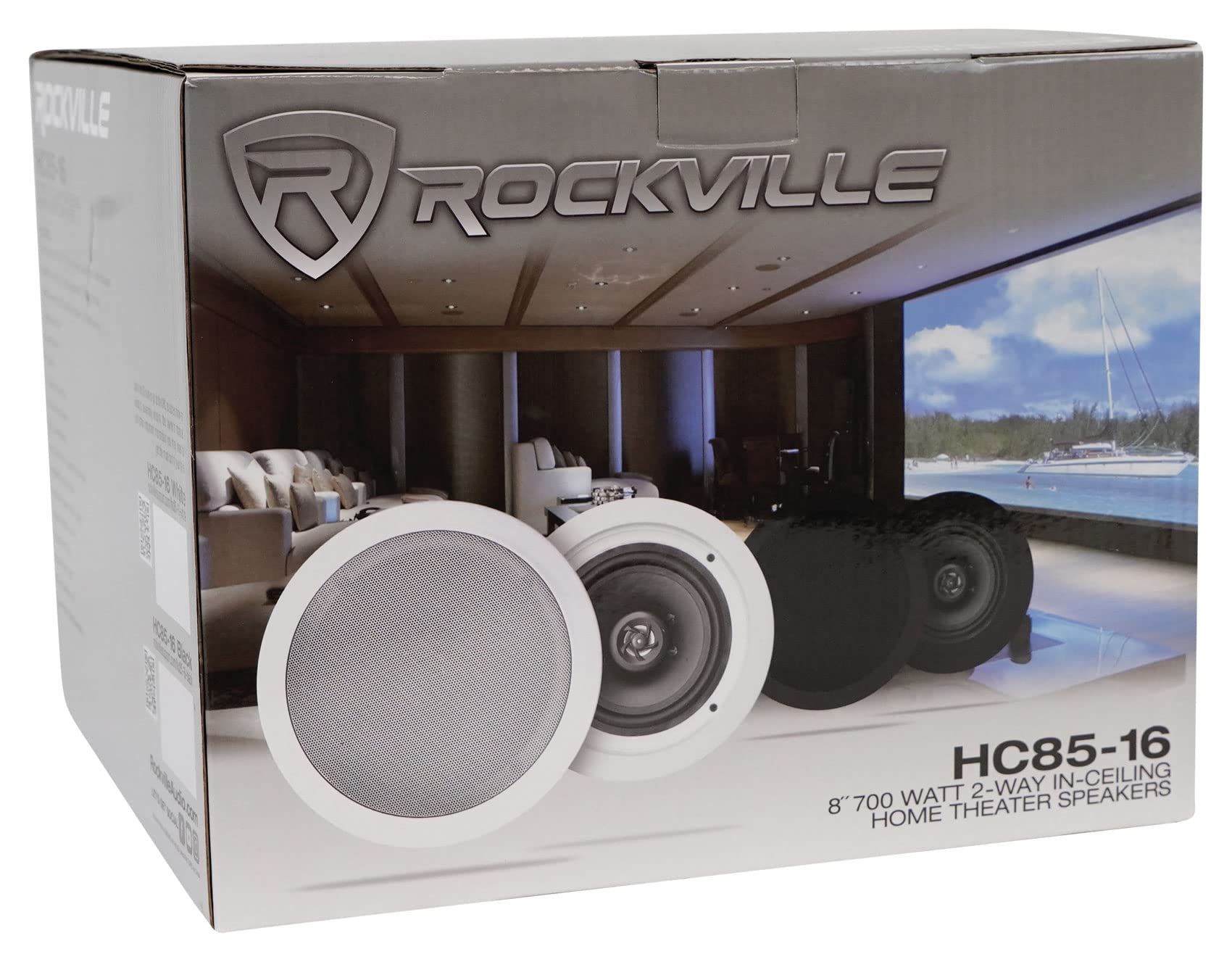 Rockville HC85-16 8 Inch 700 Watt In-Ceiling Home Theater Speakers (Pair, 16 Ohm) - Perfect for Surround Sound Systems, Home Cinemas, and Multi-Room Audio Setups