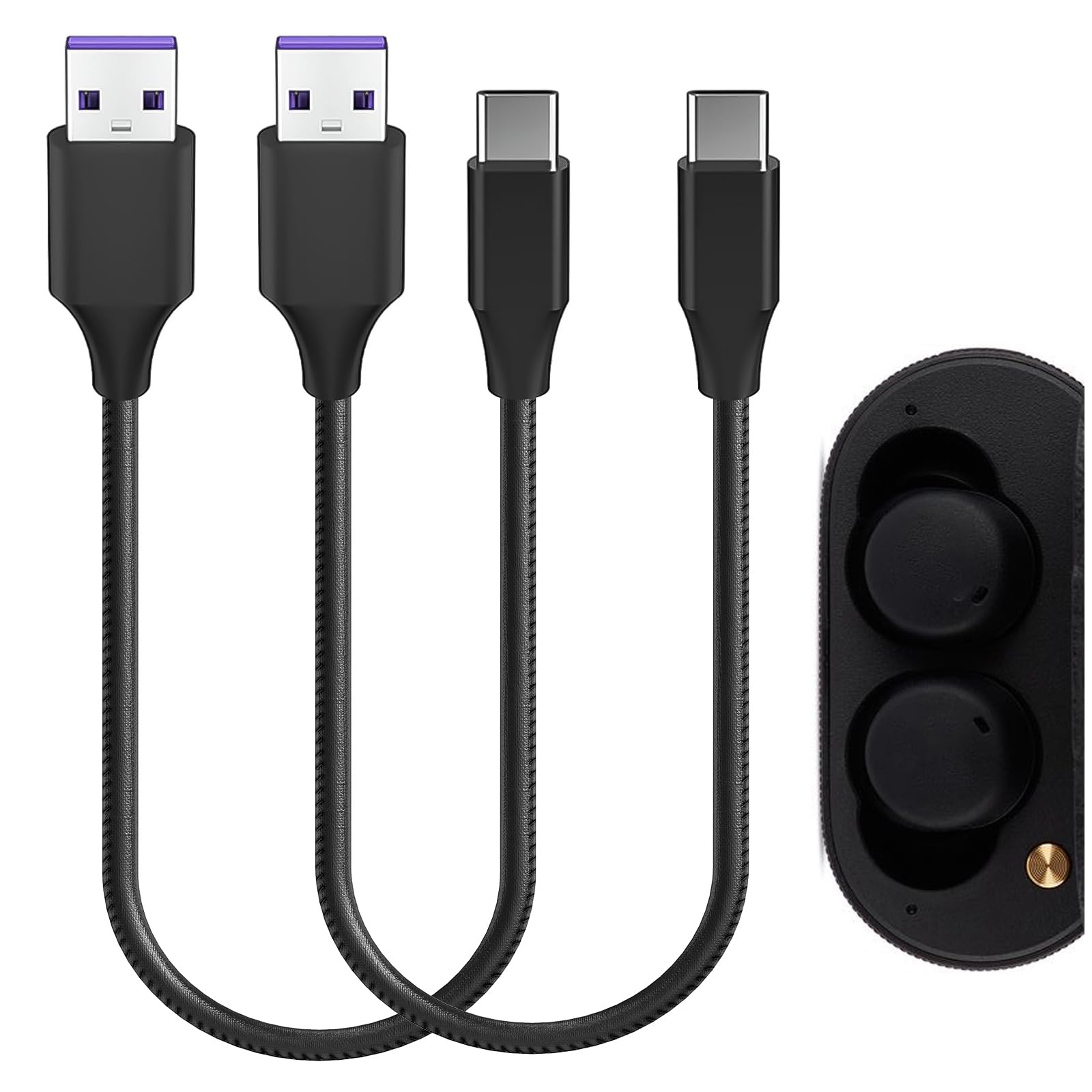 Geekria USB to USB-C Charger Cable 2-Pack (1ft/30cm) - Compatible with Marshall Major V, Minor ANC, Mode II, Minor IV TWS Earbuds - Fast Charging Replacement Power Cord for Travel, Home & Office Use