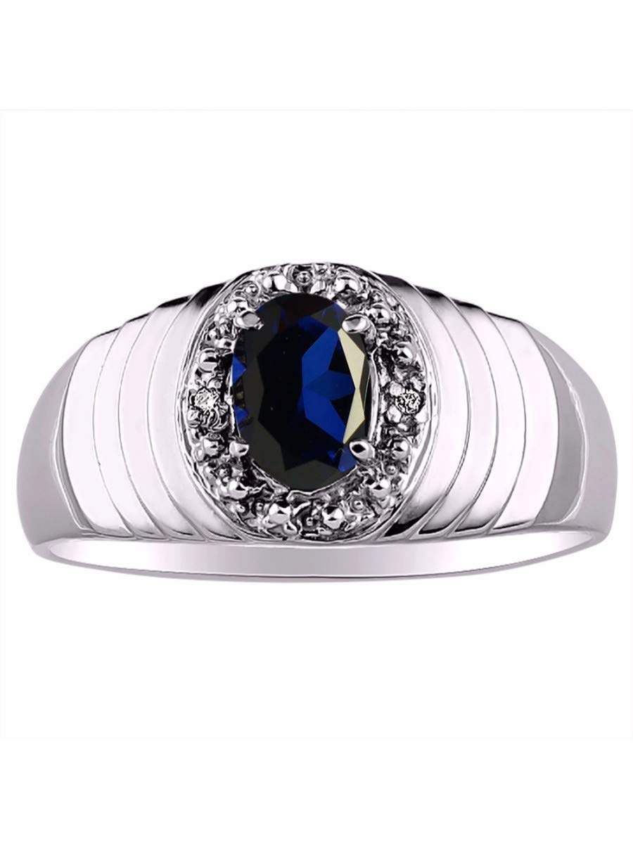 RYLOS Sterling Silver Men's Ring with Genuine Diamonds - 7X5MM Oval Gemstone Designer Ring, Birthstone Jewelry for Men (Sizes 8-13) - Perfect for Weddings, Anniversaries & Gifts