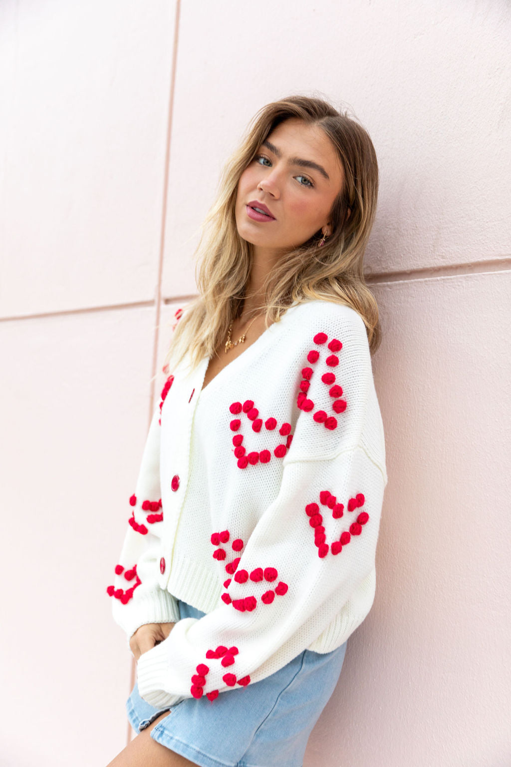 Better Together Ivory Heart Embroidered Cardigan - Women's Cozy Knit Sweater for Valentine's Day & Date Night Outfits