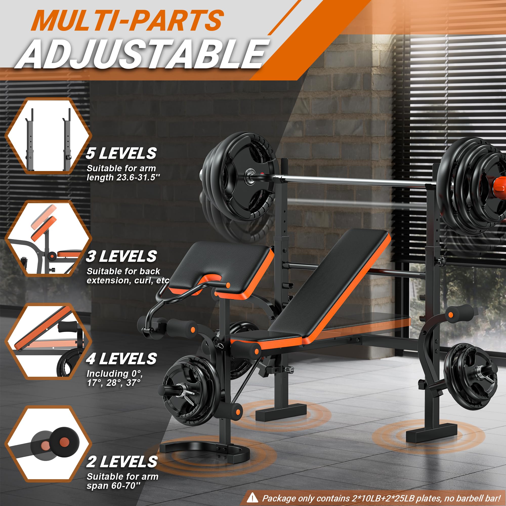 XDDIAS 770LBS Adjustable Weight Bench Set - 6-in-1 Olympic Home Gym Equipment with Leg Extension, Rack & Preacher Pad - Flat/Incline Bench Press for Strength Training - Perfect for Home Workouts & Weight Lifting Exercises