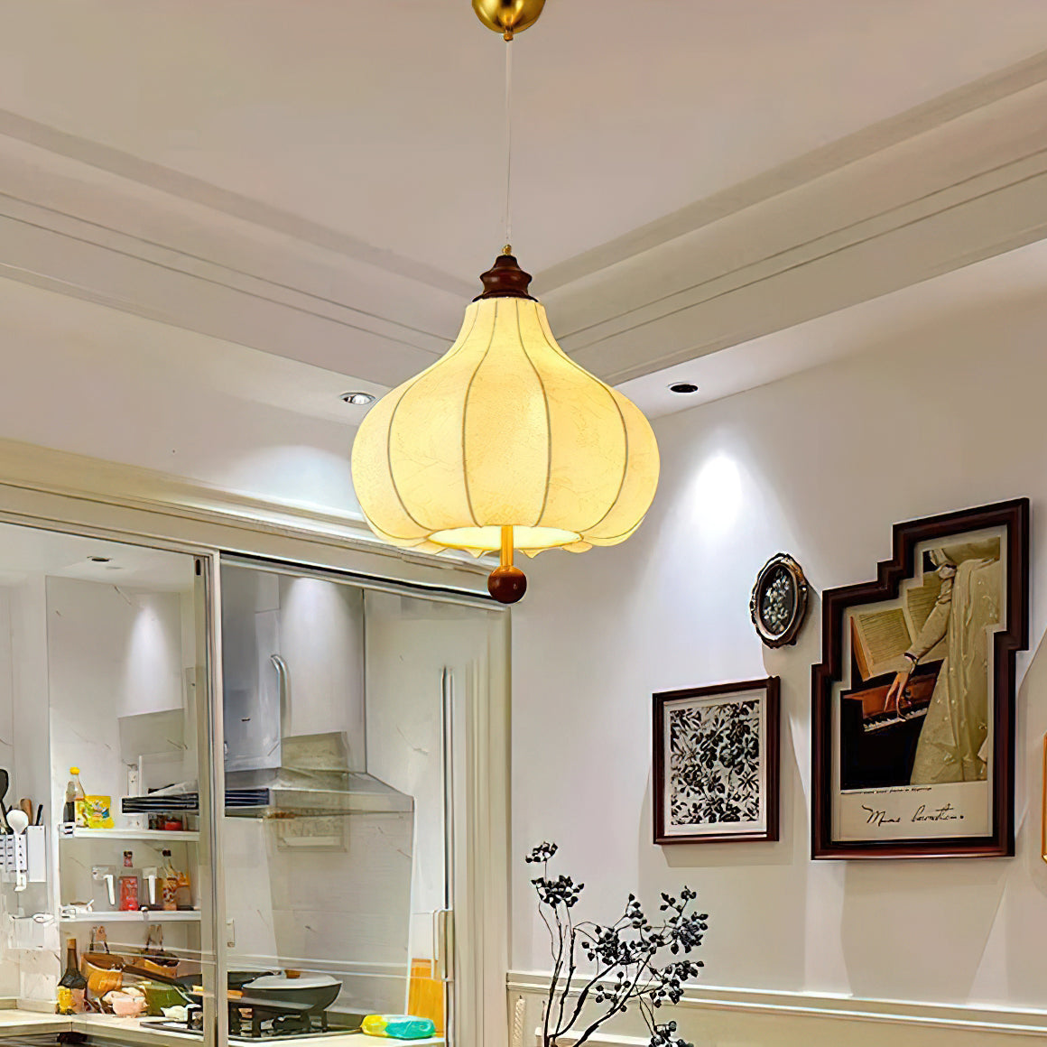 Stylish Chestnut Fabric Pendant Light - Modern Hanging Lamp for Dining Room, Kitchen Island & Bedroom Decor