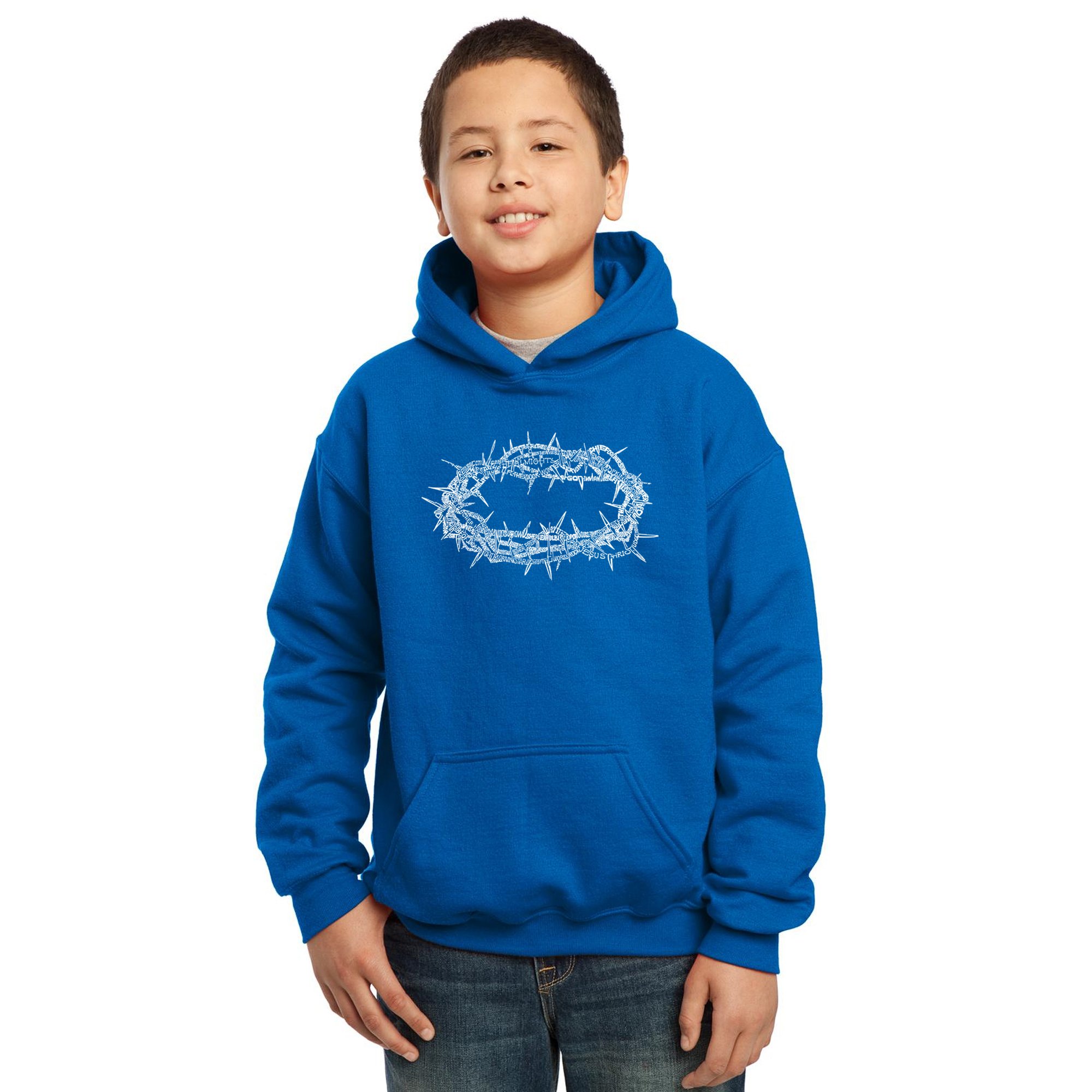LA POP ART Boys' Word Art Hooded Sweatshirt - Crown of Thorns Design | Trendy Graphic Pullover for Teens, Streetwear Fashion, Casual Outfit for School & Everyday Wear