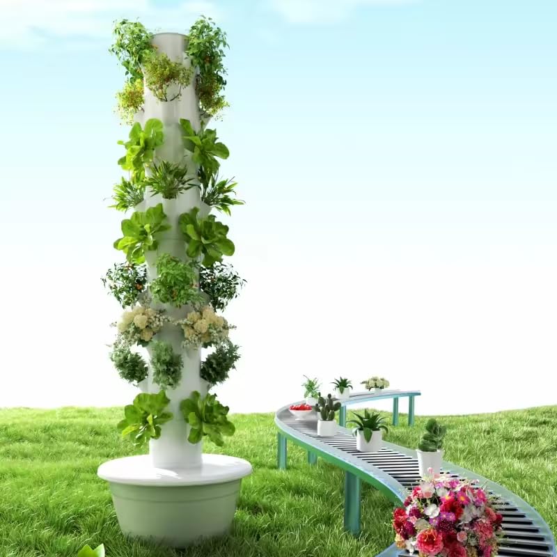 Vertical Hydroponic Grow Tower System - 9 Layer 36 Pot Aeroponic Garden Planter with Water Tank & Pump for Indoor/Outdoor Fruits, Vegetables, Herbs - Perfect for Home Gardening, Urban Farming & Small Space Planting