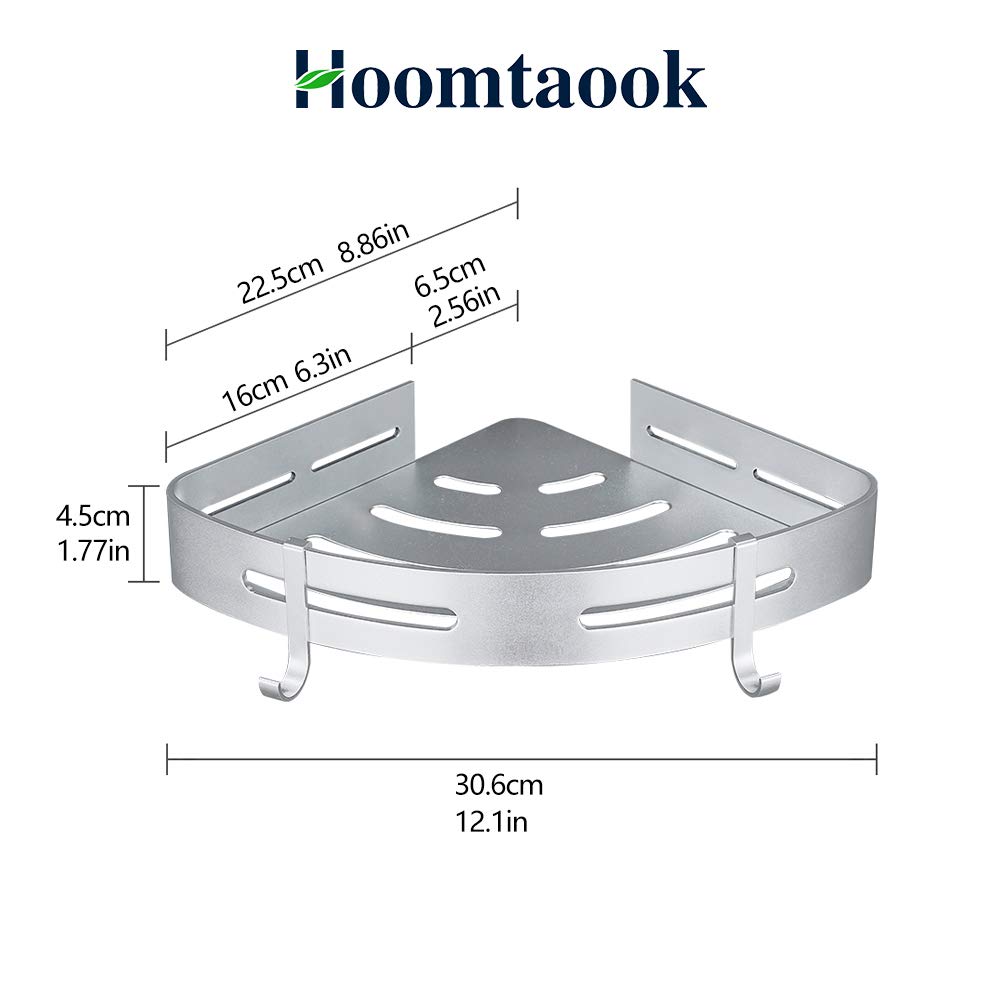 HOOMTAOK No-Drill 2-Tier Corner Shower Shelf - Wall Mounted Adhesive Bathroom & Kitchen Storage Basket (Silver) - Perfect for Small Spaces, Organizing Toiletries, and Maximizing Shower Storage
