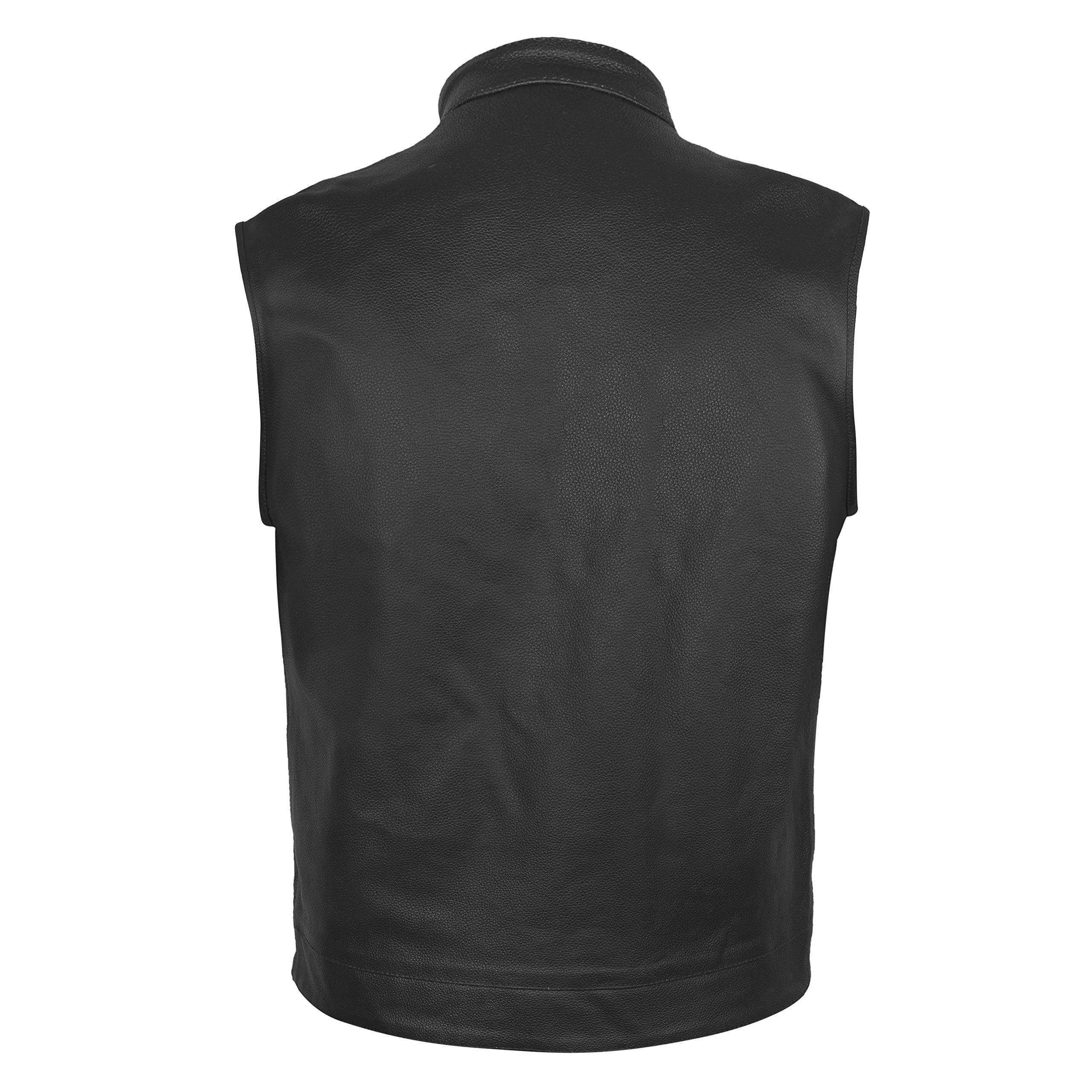 DEFY Challenge Your Fear Men's SOA Motorcycle Genuine Cowhide Leather Club Style Vest with Concealed Gun Pockets - Small | Biker Jacket for Harley Riders, Motorcycle Gangs & Outdoor Adventures