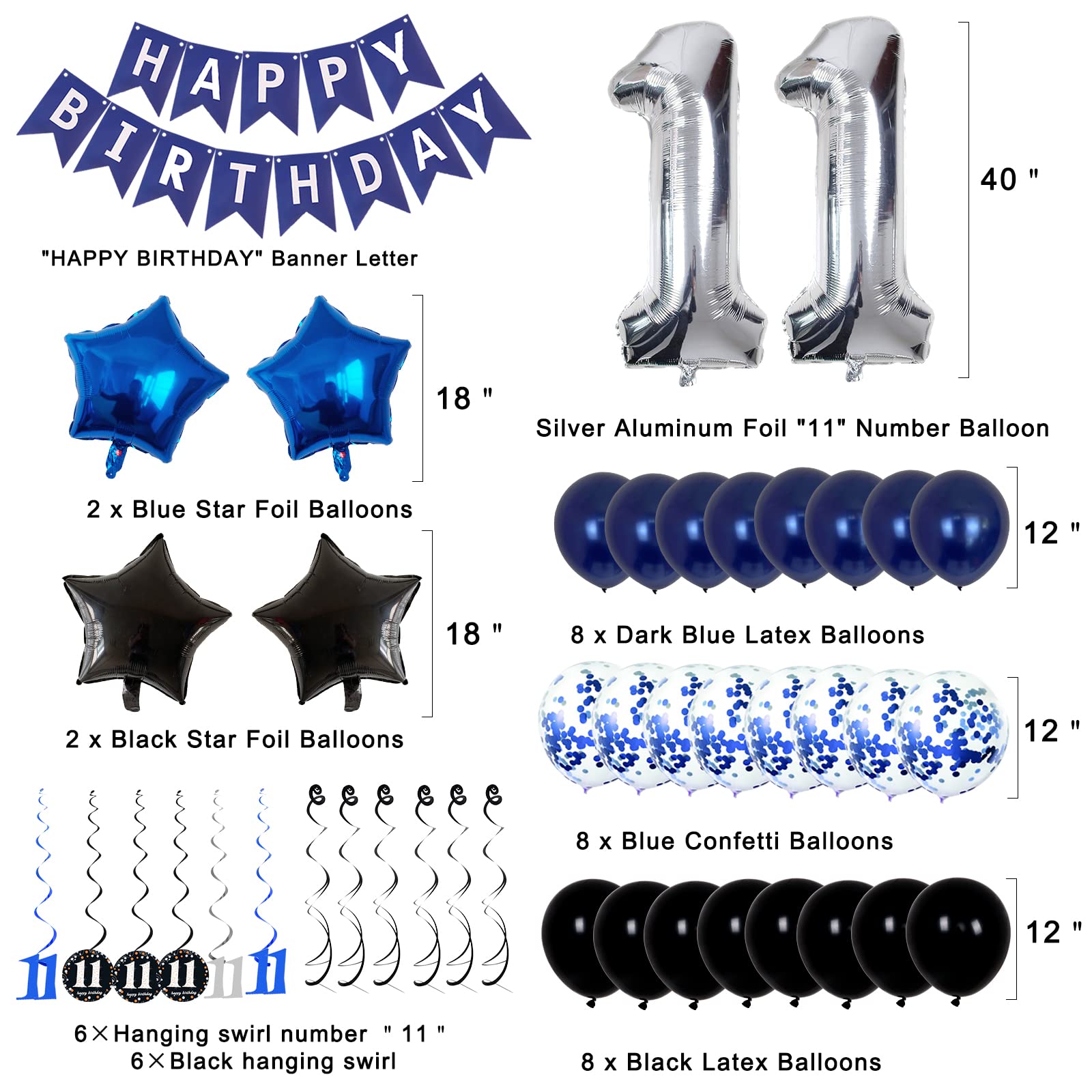 **11th Birthday Party Decorations for Boys & Girls - Navy Blue Kids Birthday Supplies with HAPPY BIRTHDAY Banner & Balloons - Perfect for 11-Year-Old Birthday Celebrations, Home Parties & Classroom Decor**