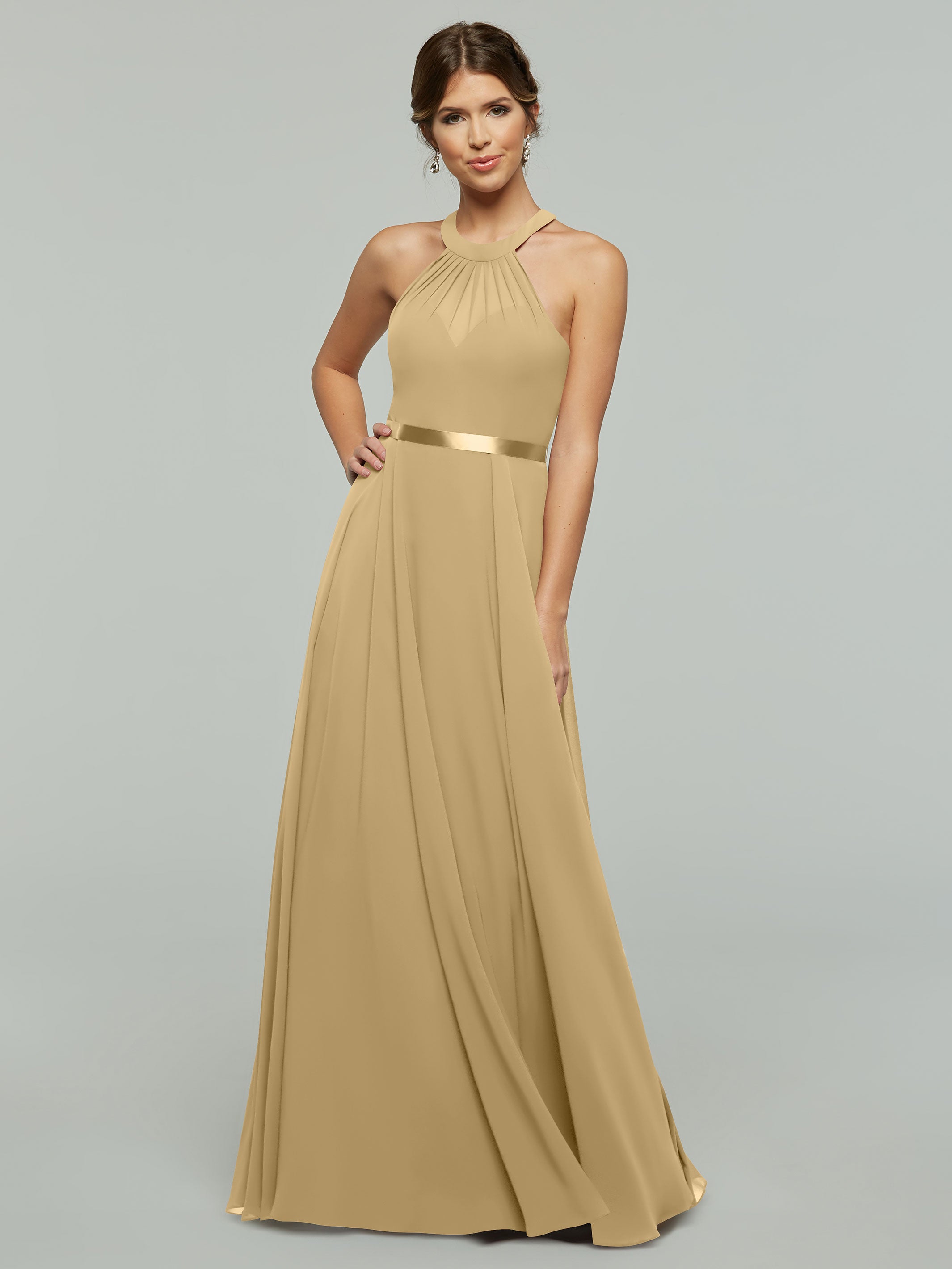 Elegant A-Line Chiffon Bridesmaid Dress with Halter Neckline - Perfect for Weddings, Formal Events & Special Occasions
