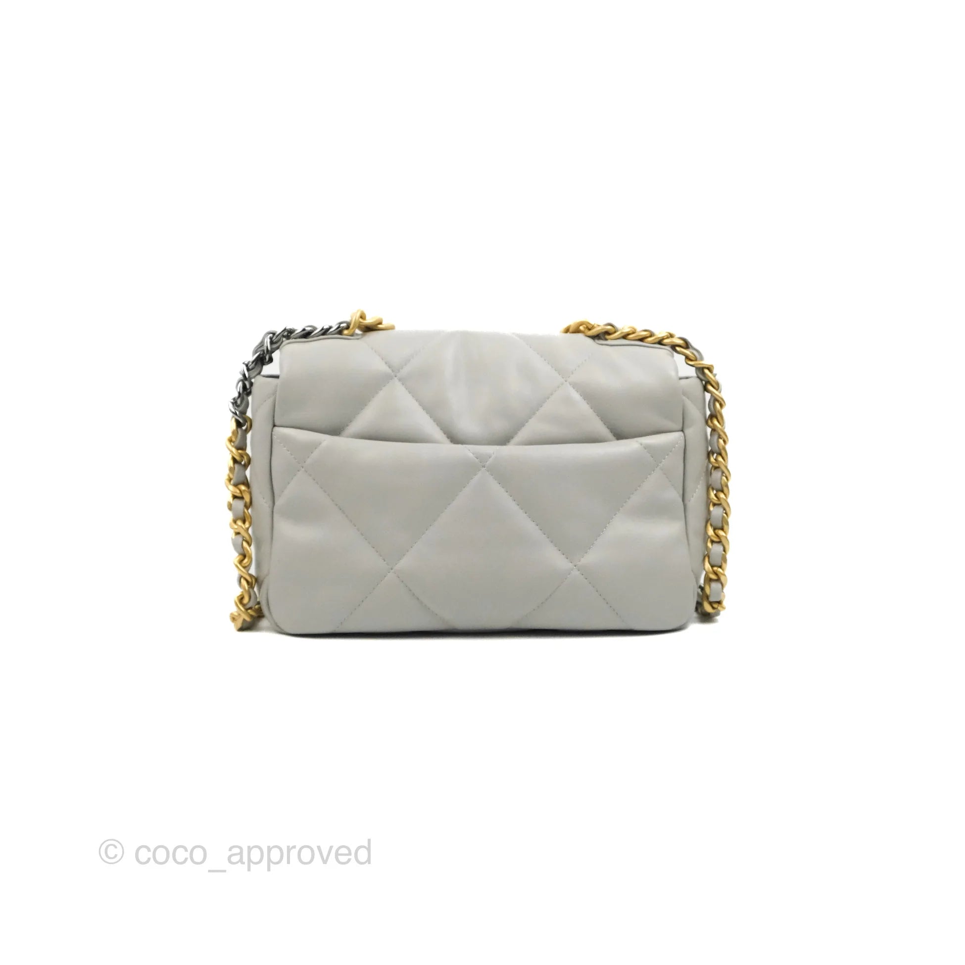 Chanel 19 Small Grey Lambskin Leather Bag with Mixed Gold & Silver Hardware - Perfect for Everyday Luxury & Evening Events