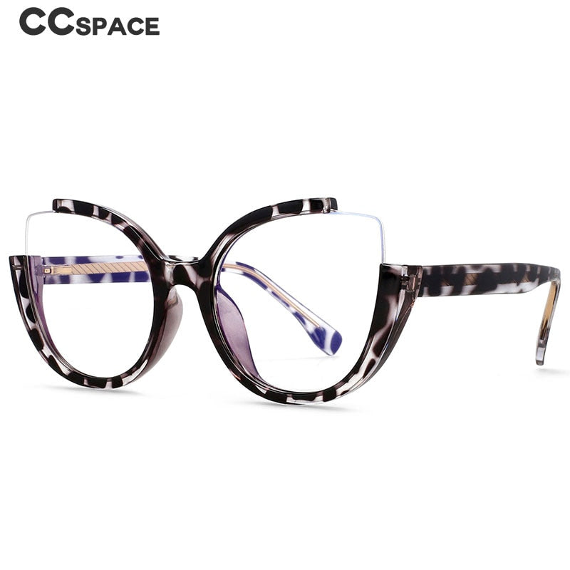 CCspace Women's Semi Rimless Cat Eye Glasses TR90 Titanium Frame Lightweight Stylish Eyewear for Work, Reading & Fashion