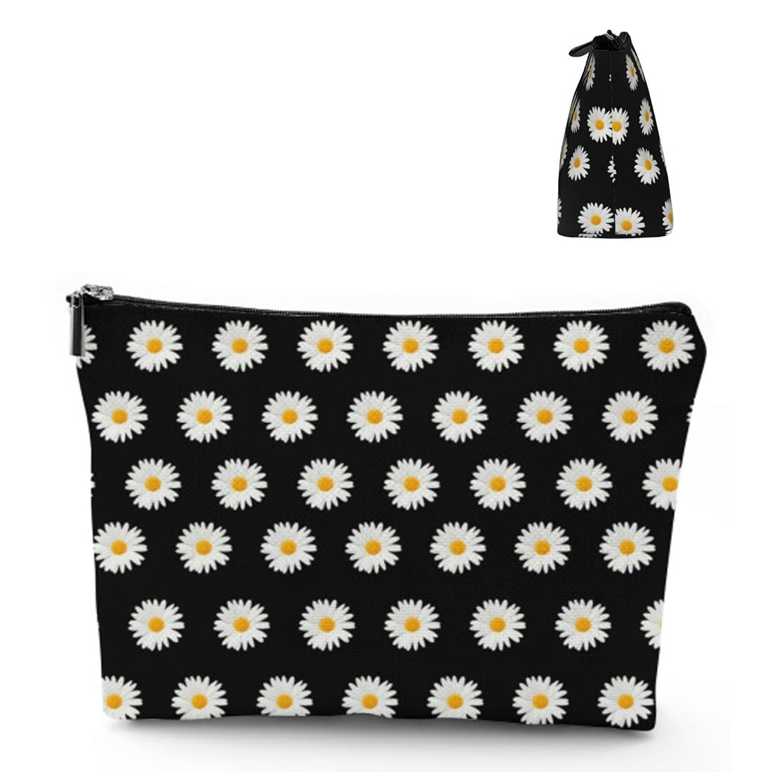 Daisy Flower Makeup Bag - Large Capacity Zipper Pouch for Women | Portable Cosmetic & Toiletries Organizer | Travel Makeup Case | Perfect Gift for Her | Ideal for Travel, Gym & Daily Essentials Storage