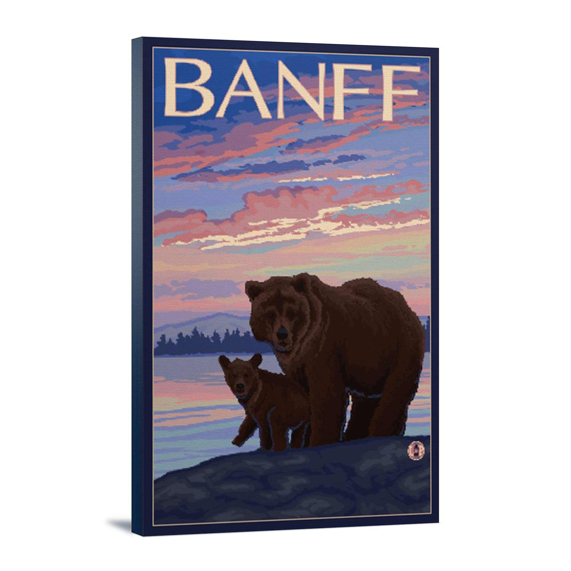 Lantern Press Banff Canada Bear and Cub Wall Art - 16x24 Wrapped Canvas Print - Wildlife Nature Decor for Living Room, Bedroom & Office